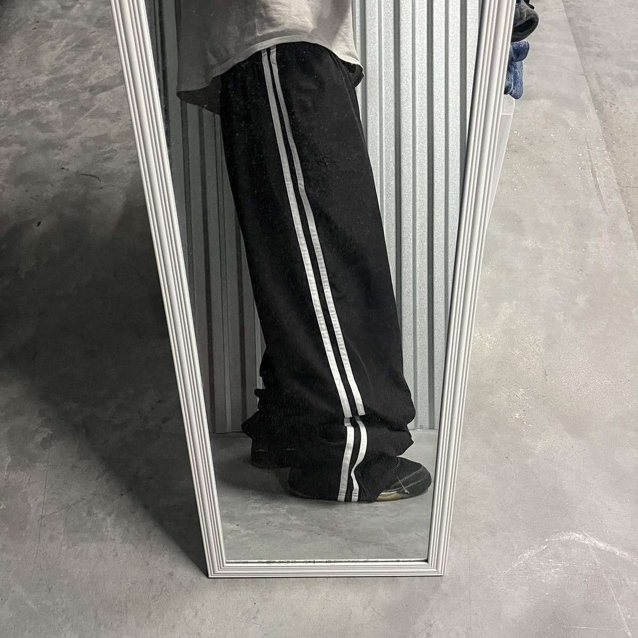 Pre-owned Adidas X Vintage Crazy Vintage Y2k/2000s Baggy Black Striped Adidas Style Wide Leg Track Pants!