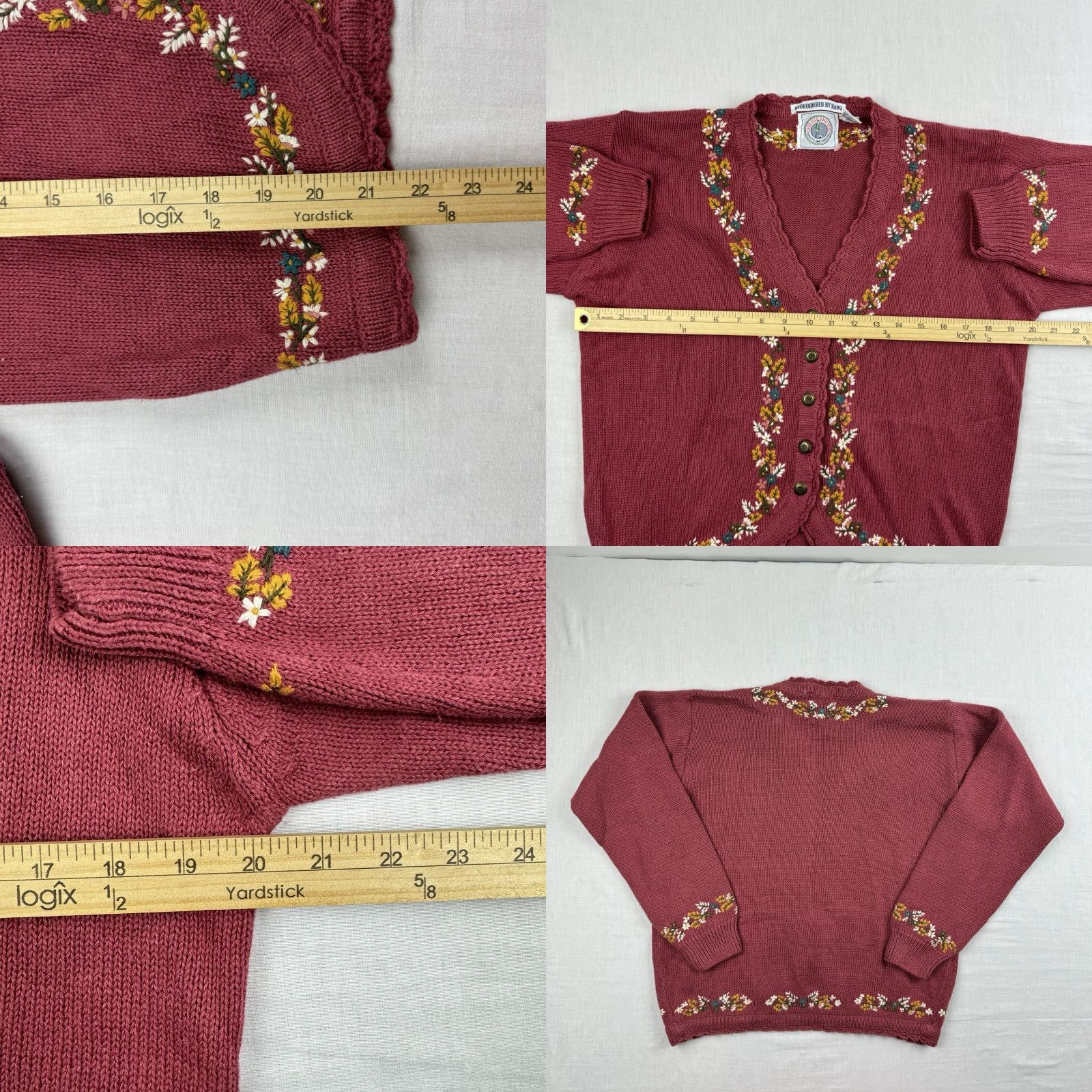 Vintage VINTAGE Cape Isle Women's Cardigan Sweater S Knit Floral 90s Red Casual Womens Size S / US 4 / IT 40 - 8 Thumbnail