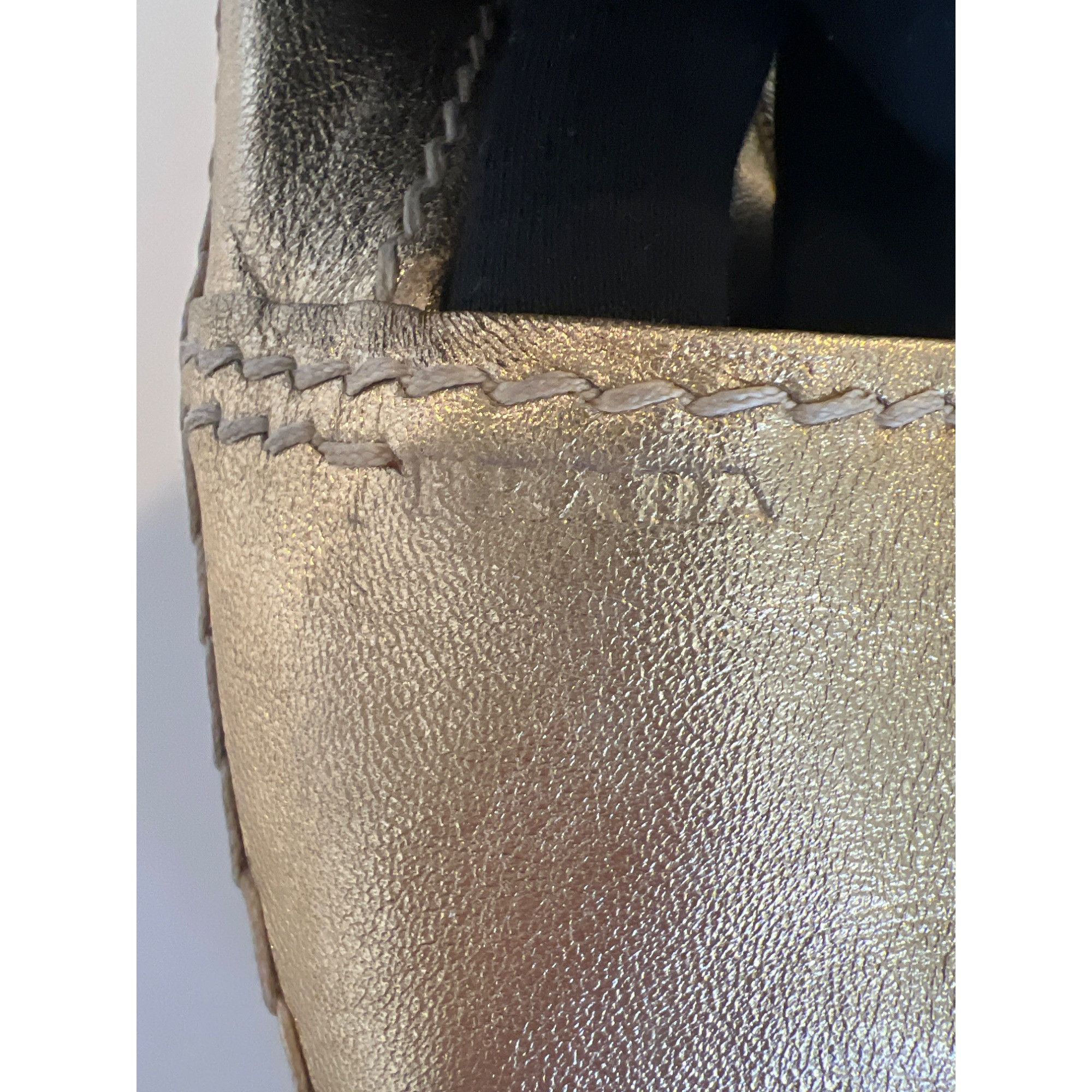 Prada Prada Gold Metallic Peep-Toe Espadrilles Size US 7.5 / IT 37.5 - 10 Thumbnail