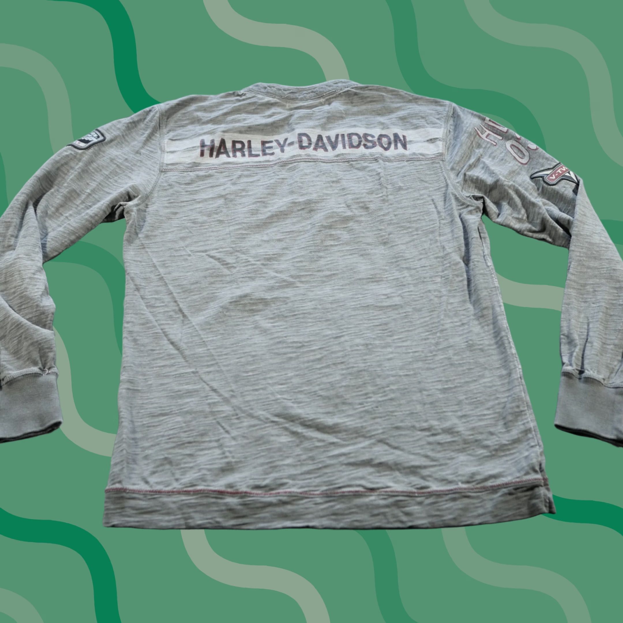 Harley Davidson Harley-Davidson Shirt Mens M Gray Henley Long Sleeve Biker Patch Spell Out Size US M / EU 48-50 / 2 - 1 Thumbnail