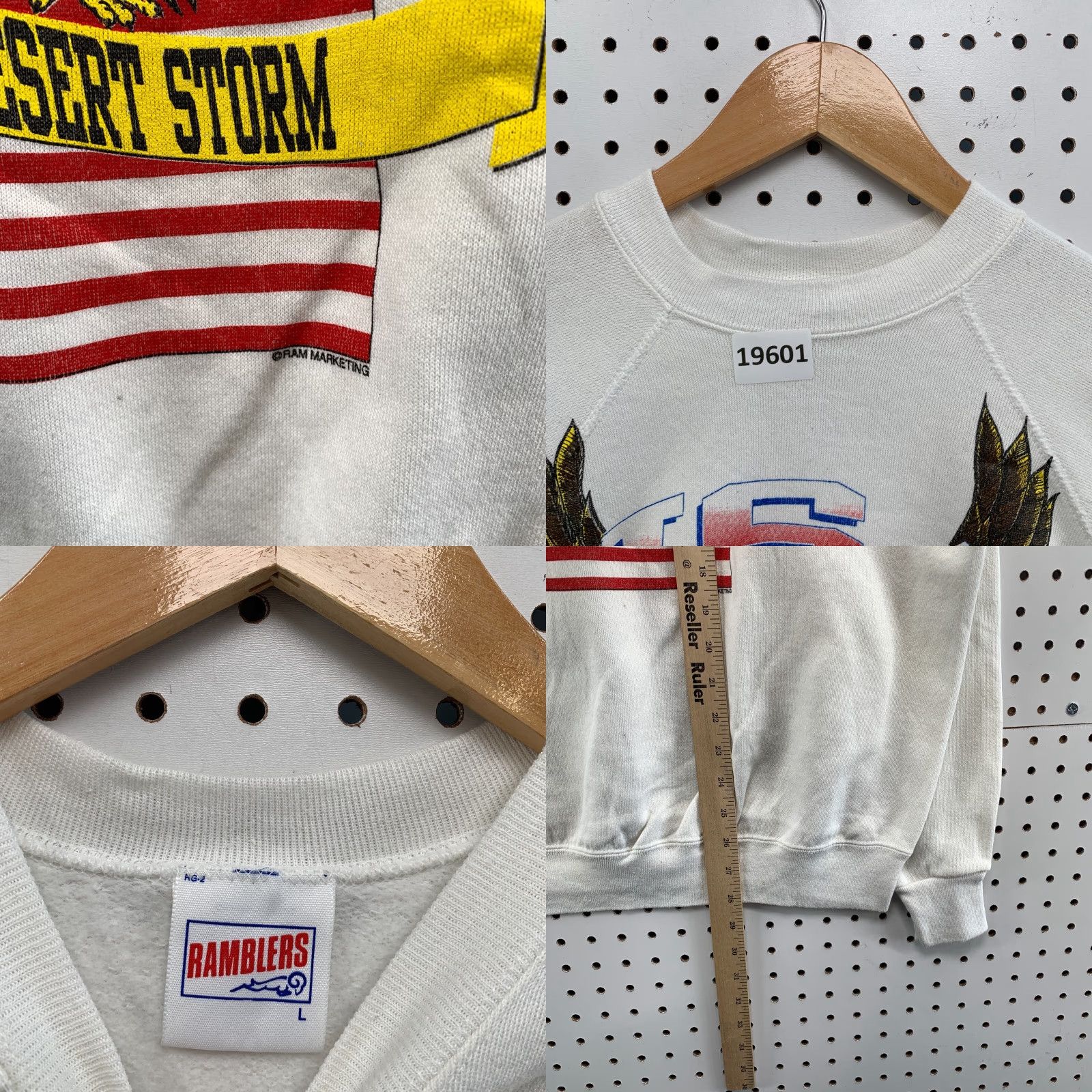 Vintage Vintage 90s Desert Storm Crewneck Sweatshirt Men's Large White Army USA Fleece Pullover Long Sleeve Size US L / EU 52-54 / 3 - 8 Thumbnail