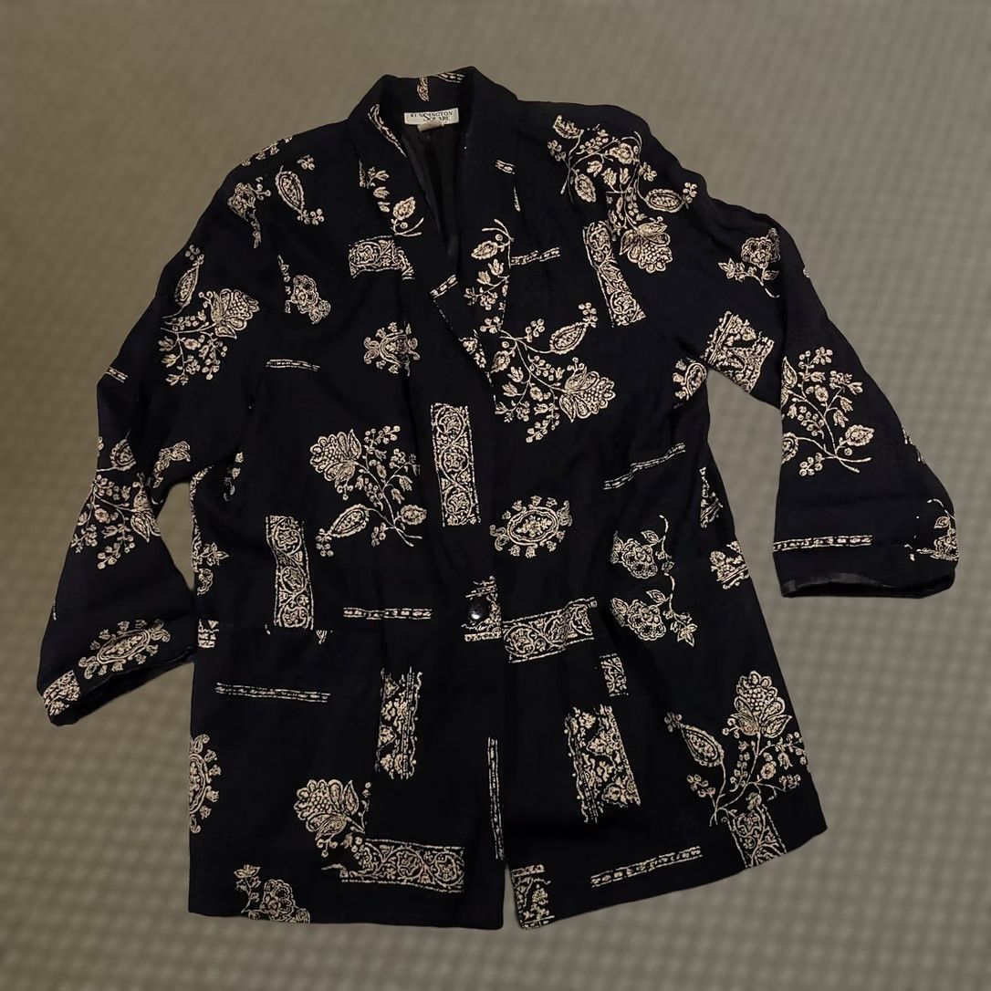 Vintage VINTAGE Kensington Square Blazer Womens 2X Black Gold Floral Brocade 90s Jacket Size XXL / US 16-18 / IT 52-54 - 1 Thumbnail