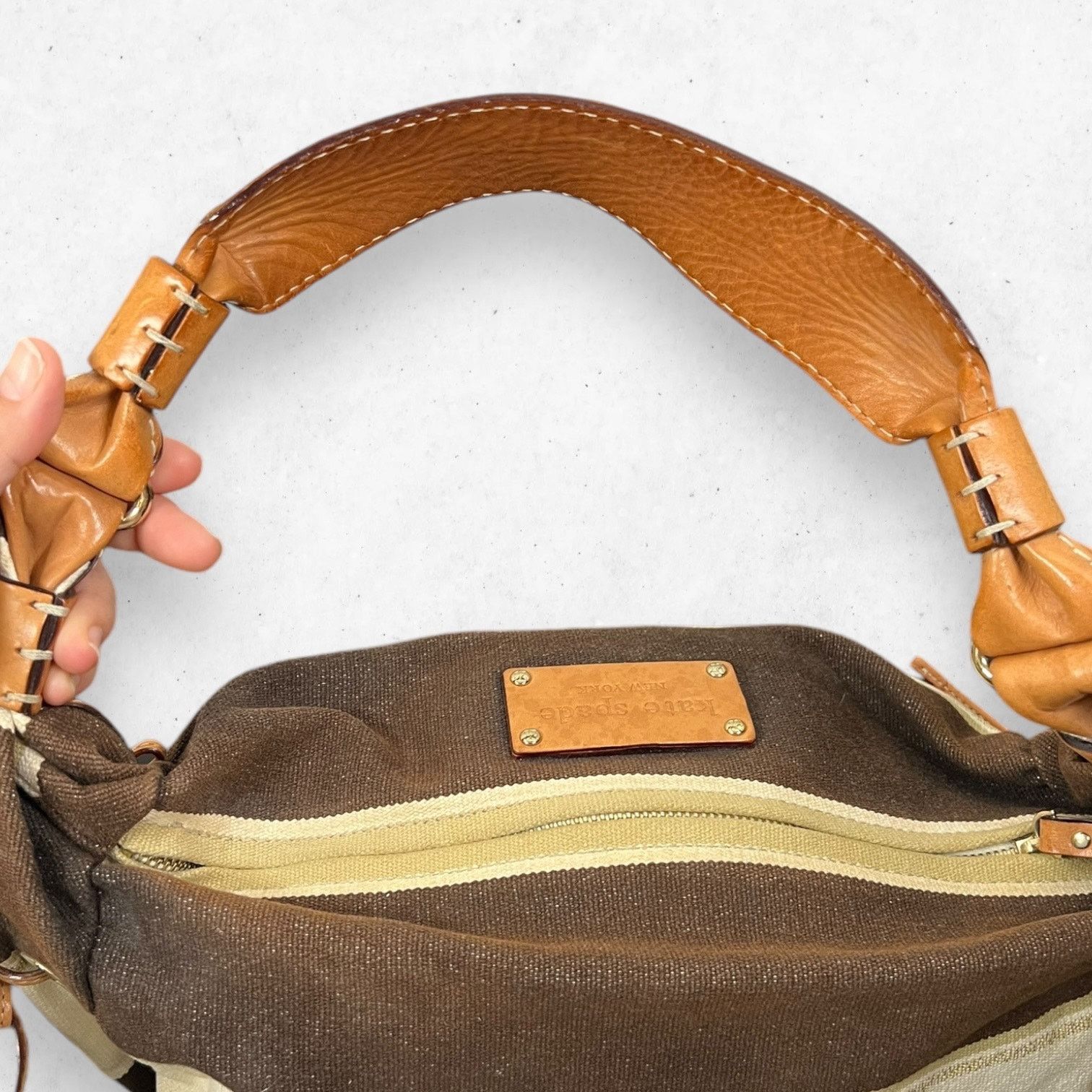 Kate Spade Kate Spade Striped Canvas Leather Trim Hobo Shoulder Bag Size ONE SIZE - 9 Thumbnail