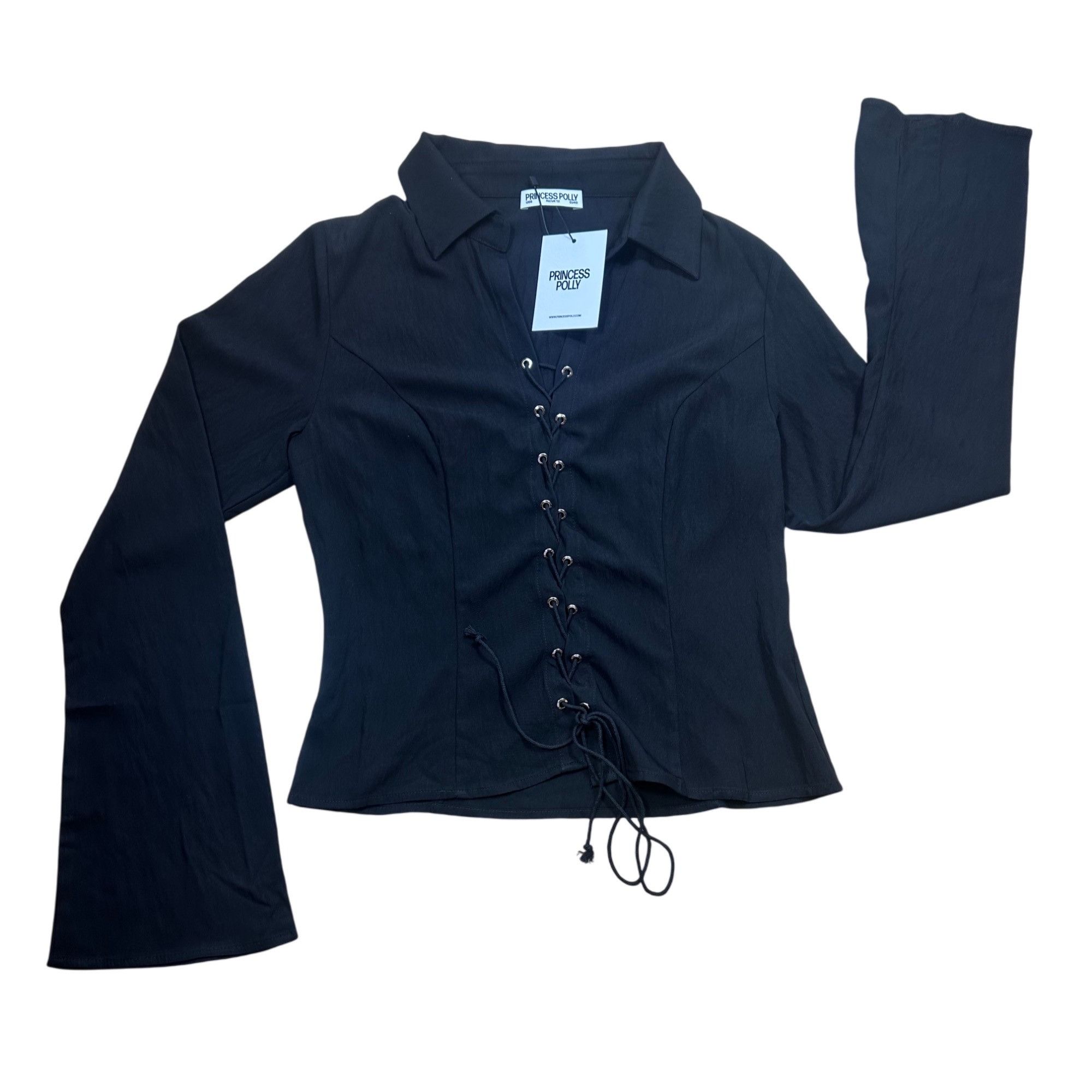 PRINCESS POLLY Princess Polly Women’s Black Lace-Up Long Sleeve Top Size 8 Size M / US 6-8 / IT 42-44 - 2 Thumbnail