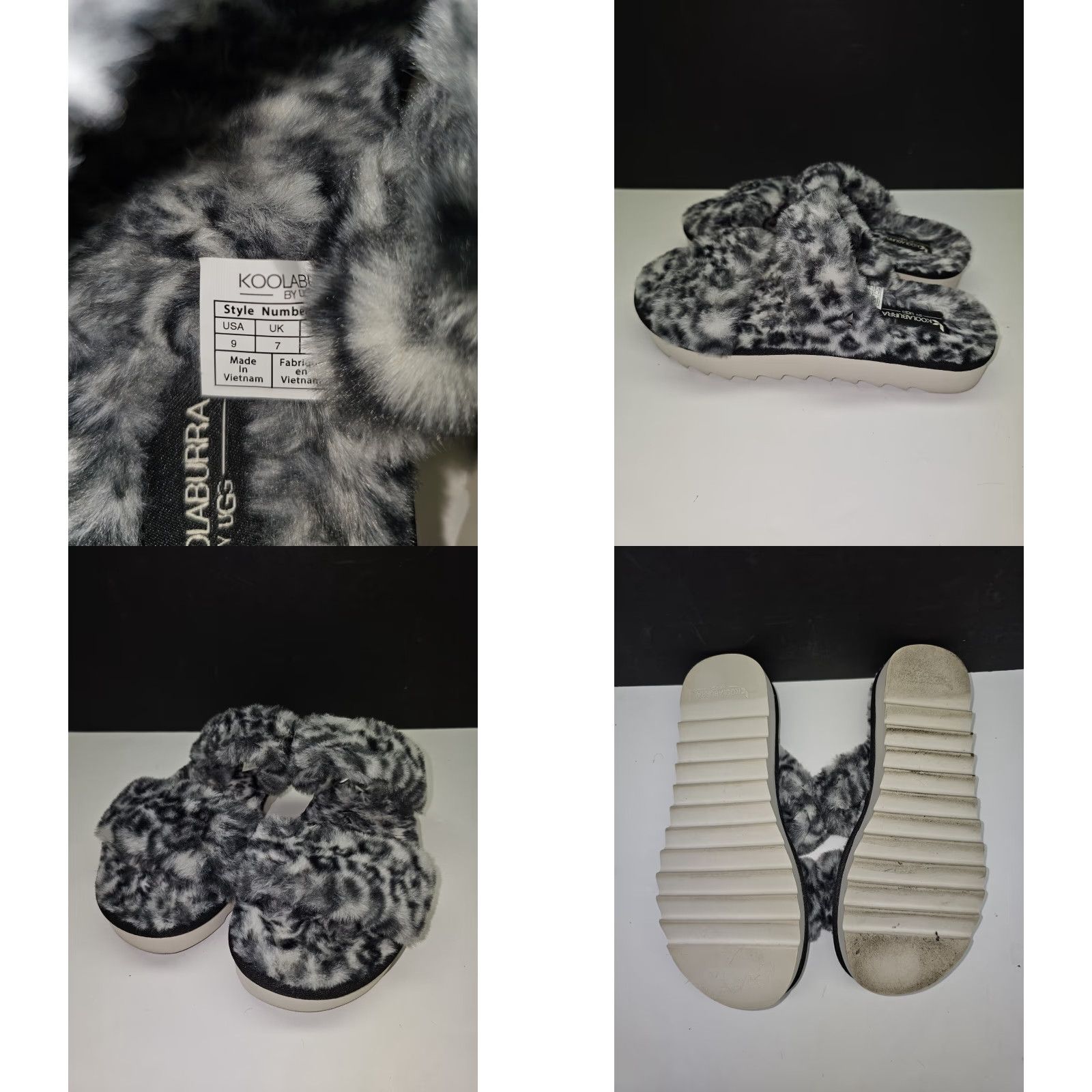 Vintage KOOLABURA BY UGG Faux Fur Animal Print Platform Slippers Sandals Womens Size 9 Slipper Black Size US 9 / IT 39 - 8 Thumbnail