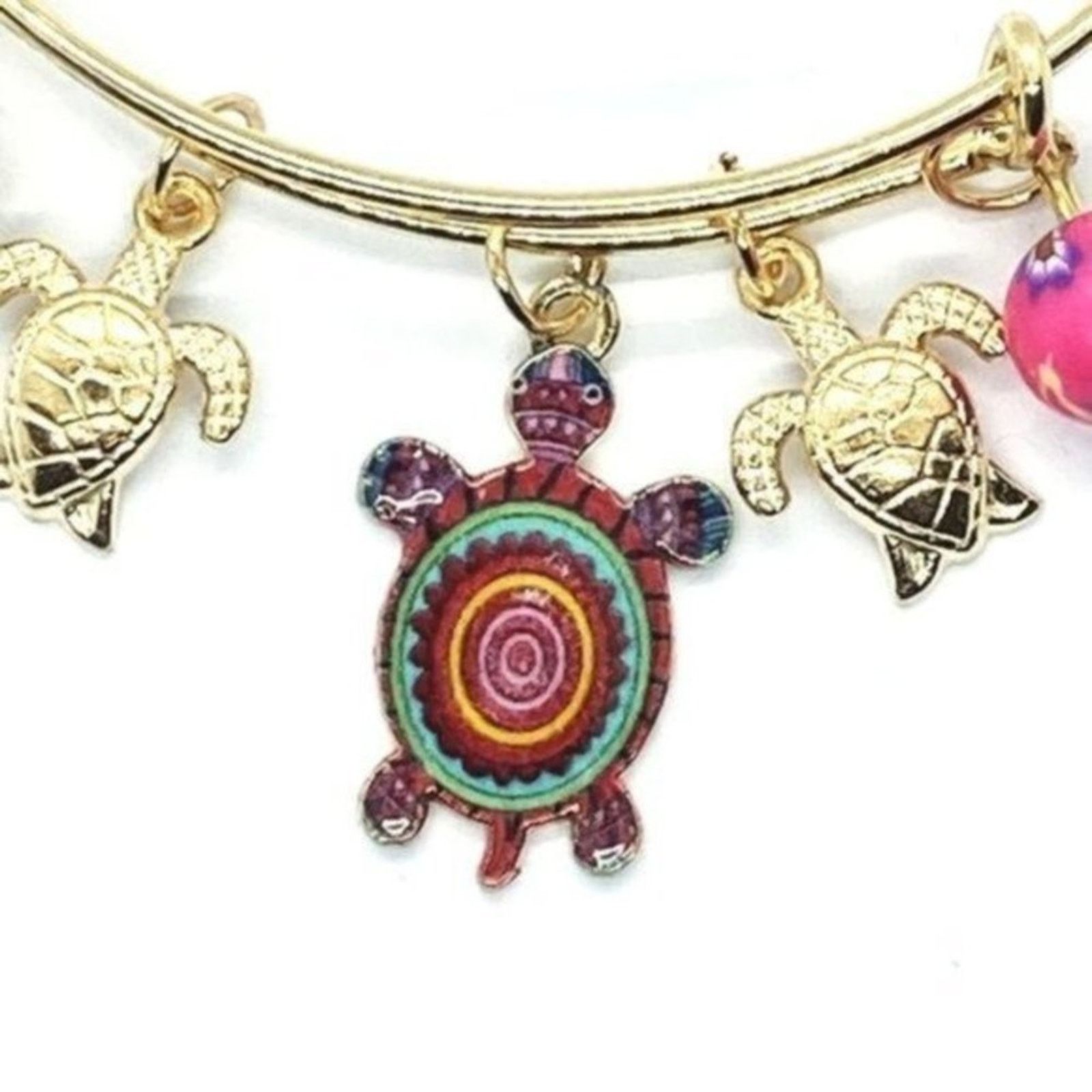 Other Beaded Sea Turtle Charm Colorful Bangle Bracelet Size ONE SIZE - 8 Thumbnail