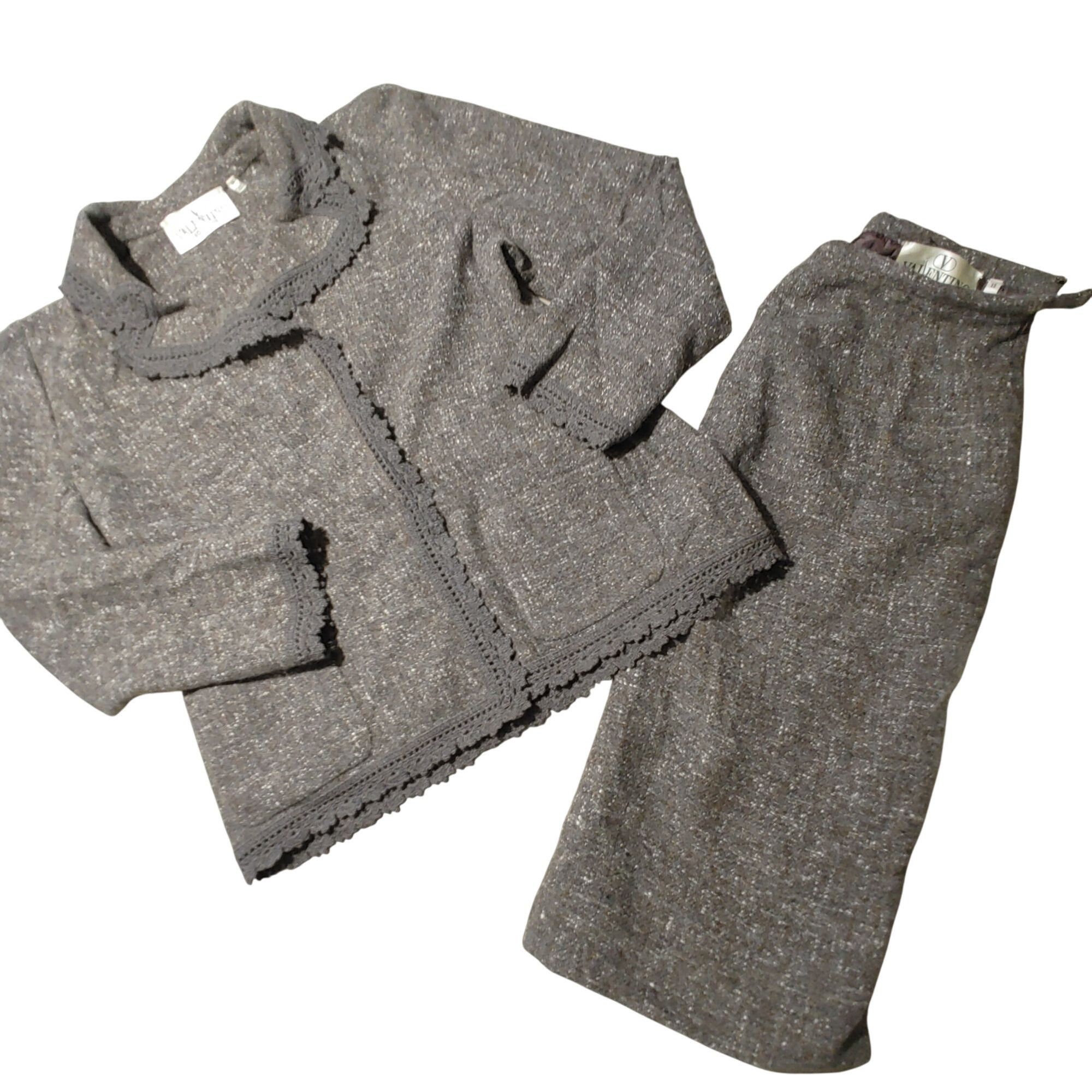 Other Valentino Skirt Suit Set Sz 12 Wool Angora Blend Brown Tweed Size XL / US 12-14 / IT 48-50 - 2 Thumbnail