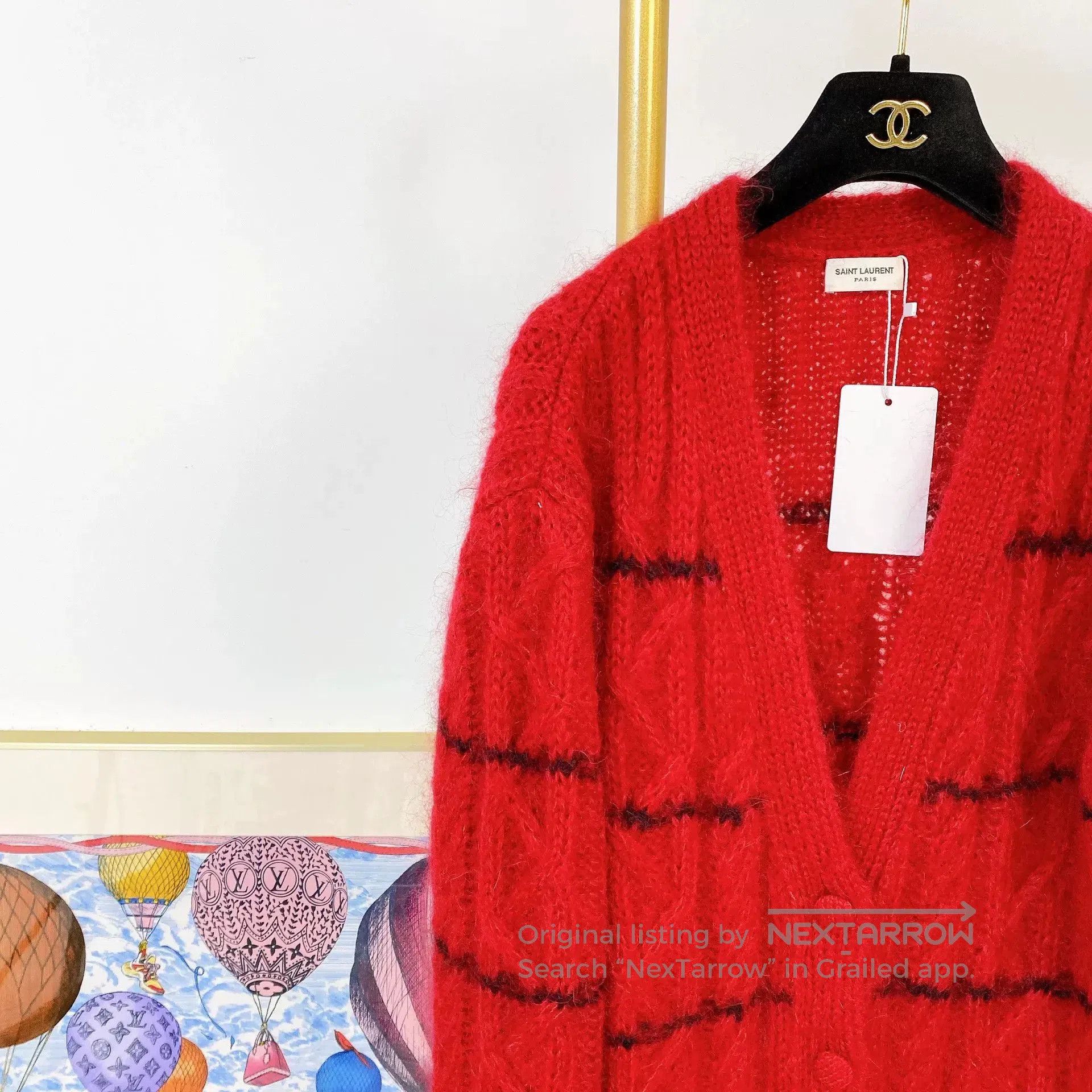 Saint Laurent Paris Saint Laurent Red Cable Knit Cardigan. Size XS / US 0-2 / IT 36-38 - 3 Thumbnail