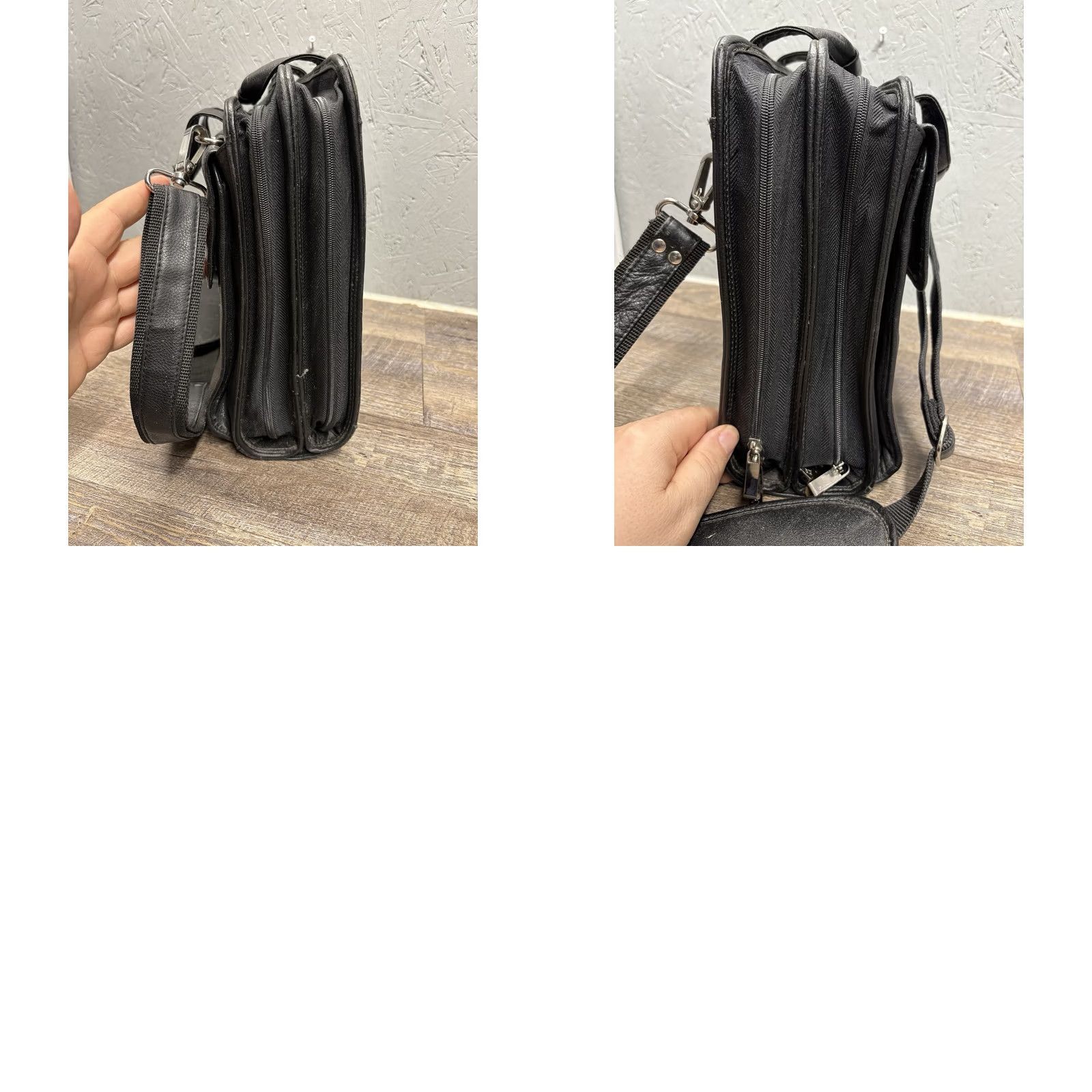 Vintage Franklin Covey Black Leather Shoulder Bag Purse | Medium Nylon Lining | School/Travel Crossbody Handbag Mens Womens Size ONE SIZE - 10 Thumbnail