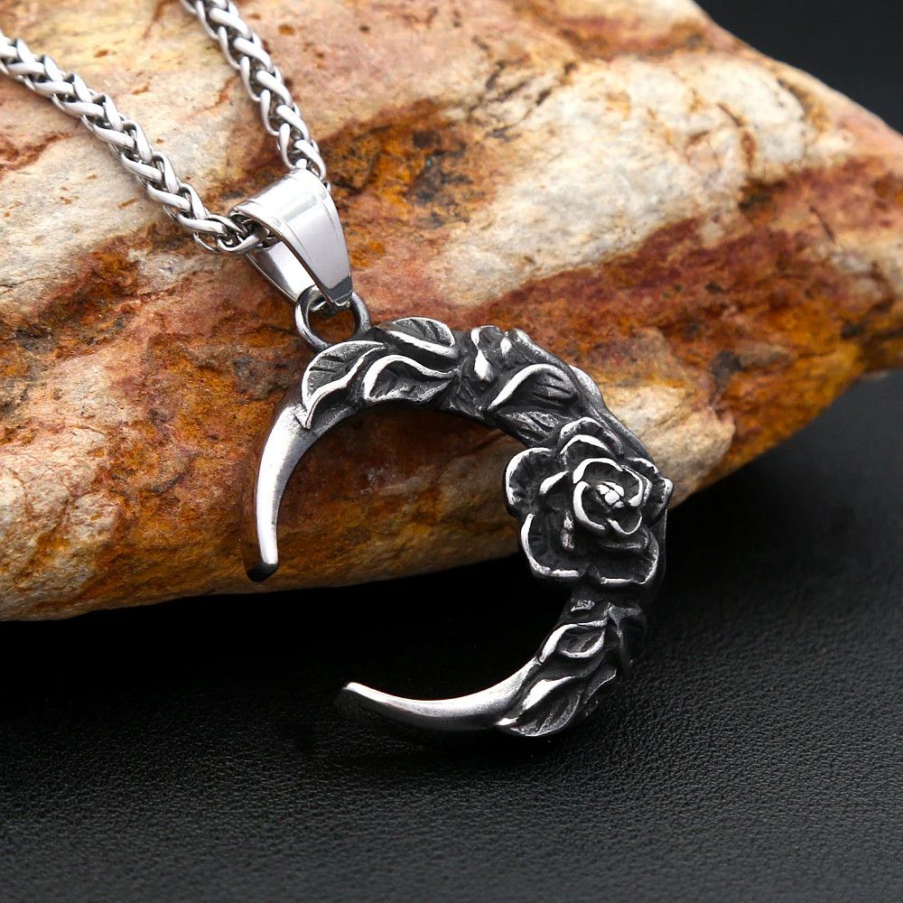 Jewelry Vintage Moon Rose Pendant Necklace Size ONE SIZE - 1 Thumbnail