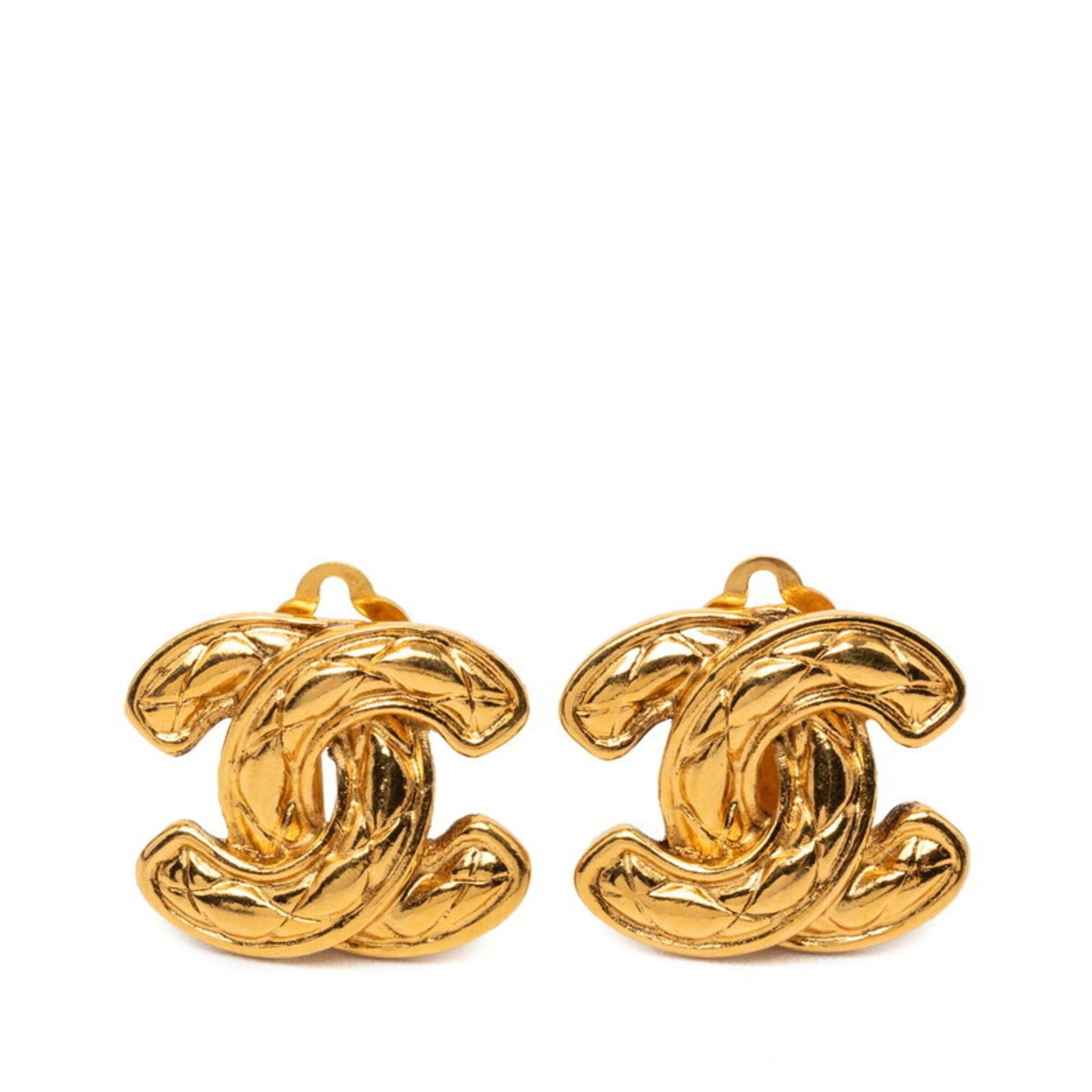 Chanel Chanel Matelassé Coco Mark Earrings, Gold Plated, Women's CHANEL Size ONE SIZE - 1 Thumbnail