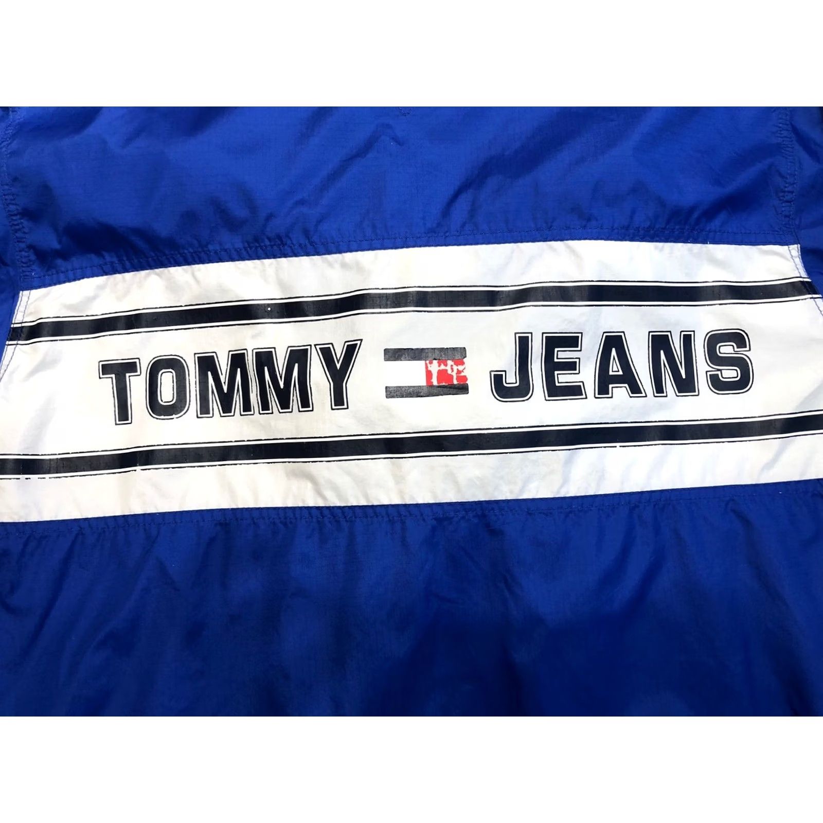 Tommy Hilfiger VTG Tommy Hilfiger Jeans Spell Out Flag Logo Windbreaker Hooded Jacket L Men Blue 90s Logo Size US 33 - 6 Thumbnail