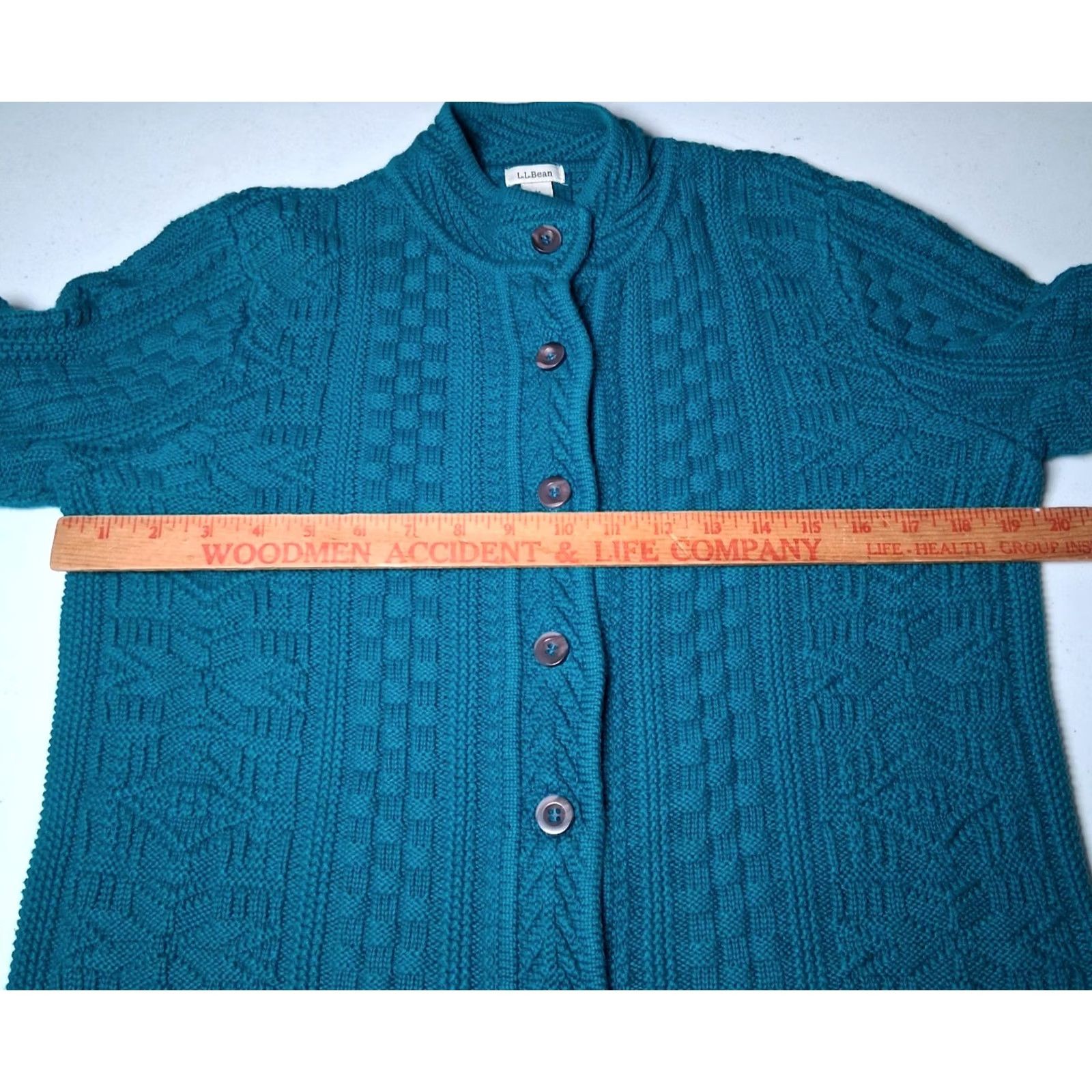 Vintage L.L. Bean Cardigan Sweater Medium Button Mixed Knit Basket Weave Turquoise Blue Adult Women Size M / US 6-8 / IT 42-44 - 3 Thumbnail