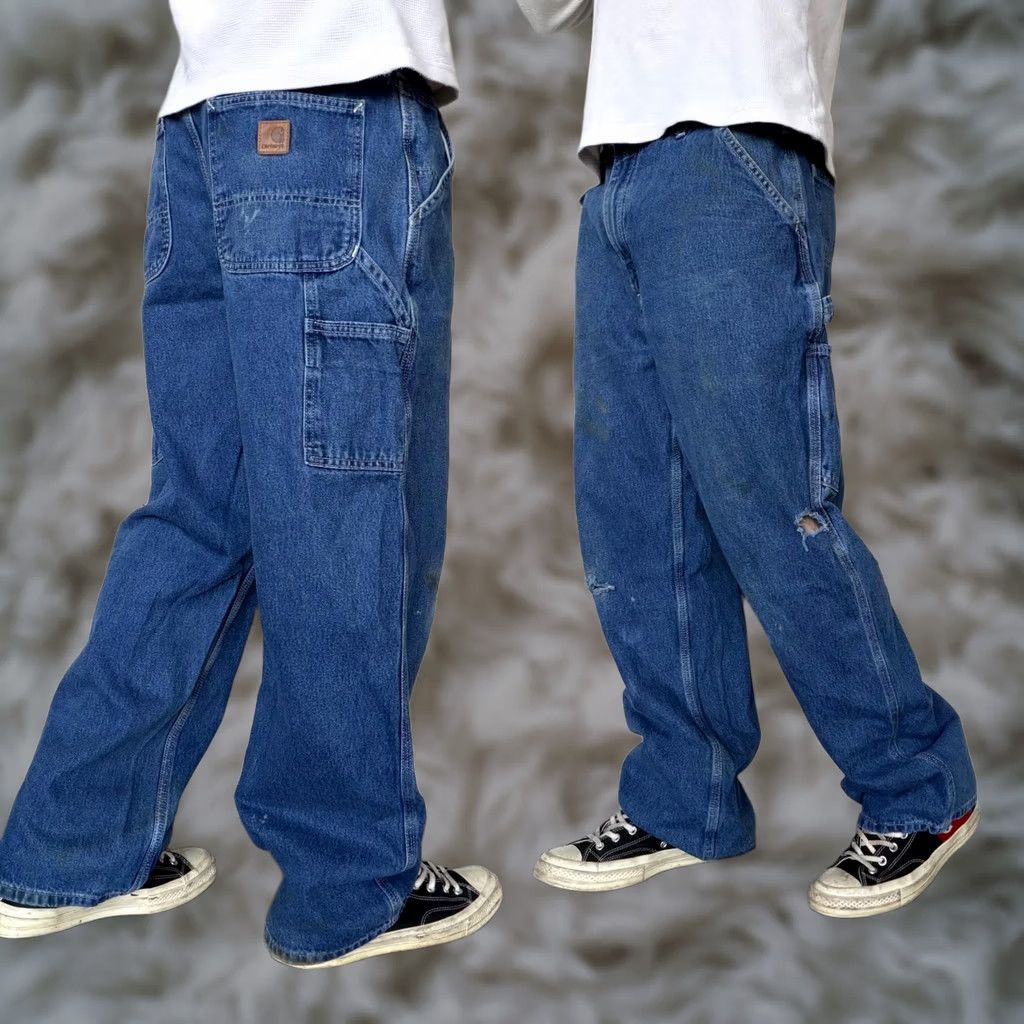 Carhartt Y2K Baggy Carhartt Carpenter Jeans 36x30 Blue Medium Wash Distressed Denim B13 Size US 36 / EU 52 - 1 Thumbnail
