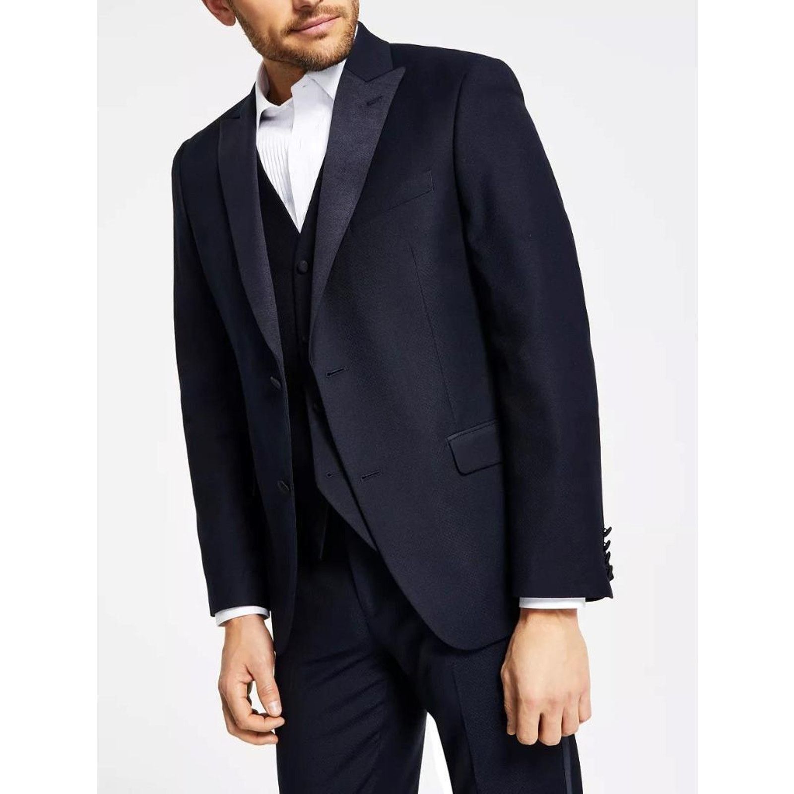 Alfani Alfani Men's Navy Diamond-Grid Slim-Fit Tuxedo Jacket 38S Size US M / EU 48-50 / 2 - 1 Preview