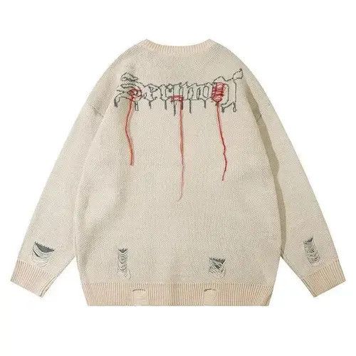 Aran Isles Knitwear × Japanese Brand Skull print sweater knitted oversize pullover with holes Size US M / EU 48-50 / 2 - 2 Thumbnail
