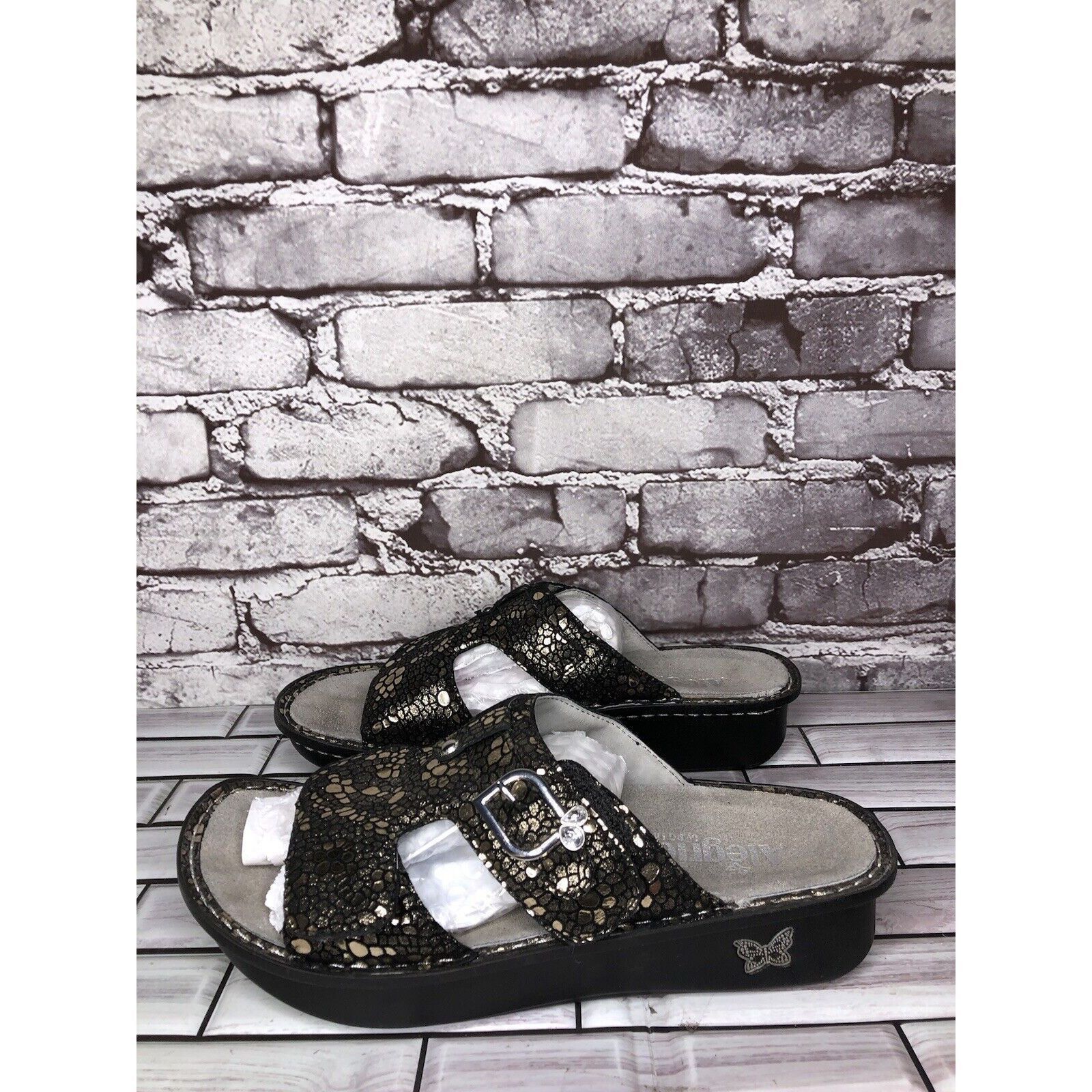 Allegri Alegria PEG 780 Black Silver Mosaic Leather Platform Slides Size US 10.5 / IT 40.5 - 1 Thumbnail
