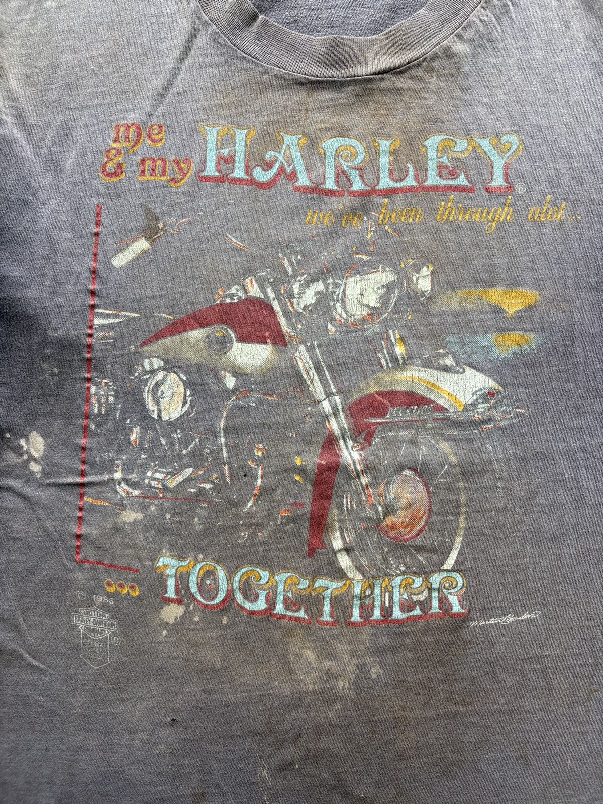 Harley Davidson Thrashed Vintage 1985 Harley Davidson 3D Emblem Tee Size US M / EU 48-50 / 2 - 2 Thumbnail