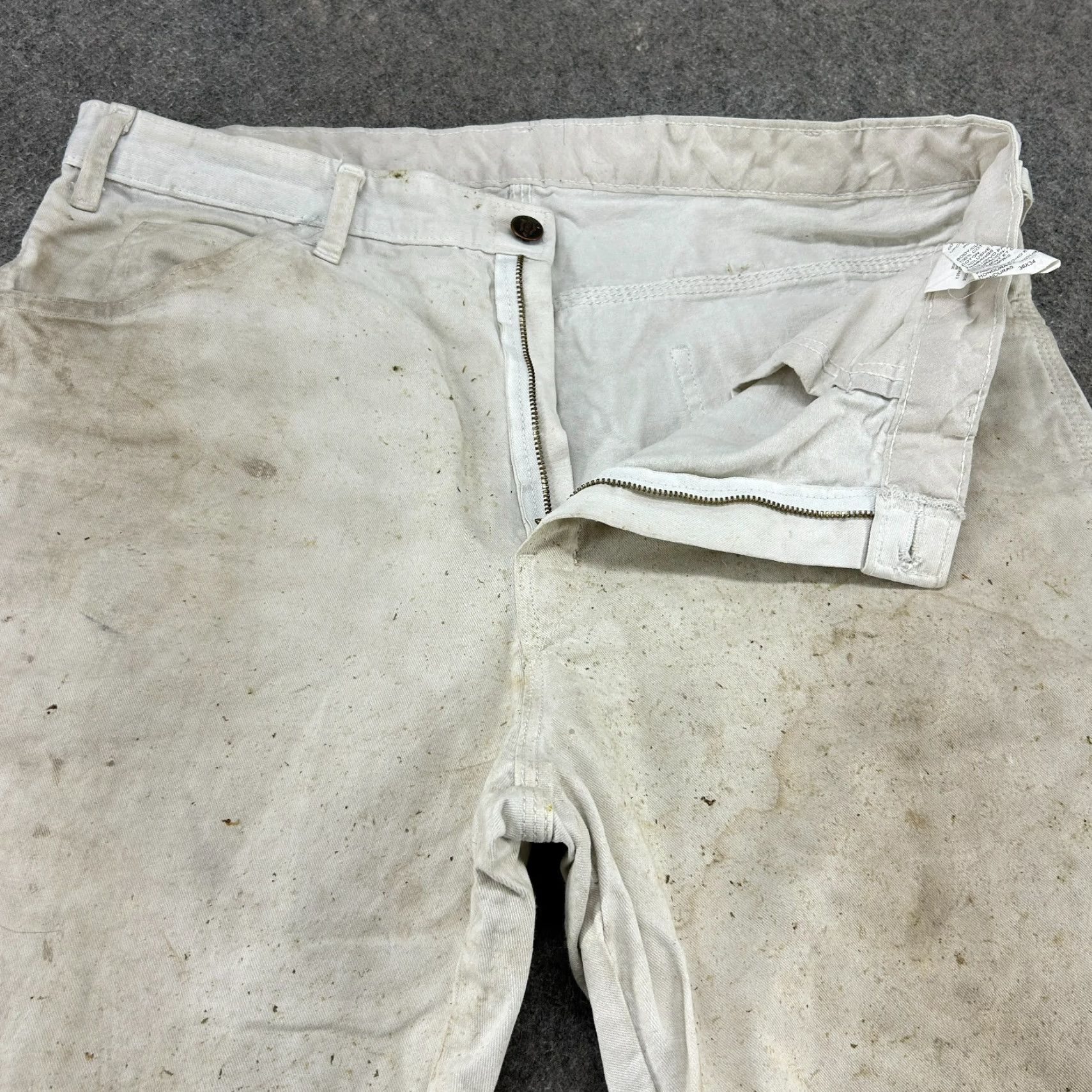 Dickies VINTAGE Dickies Pants Mens Regular 36x34 White Canvas Carpenter Workwear Distressed 5-Pocket Straight Inseam 34 Retro Size US 36 / EU 52 - 2 Thumbnail