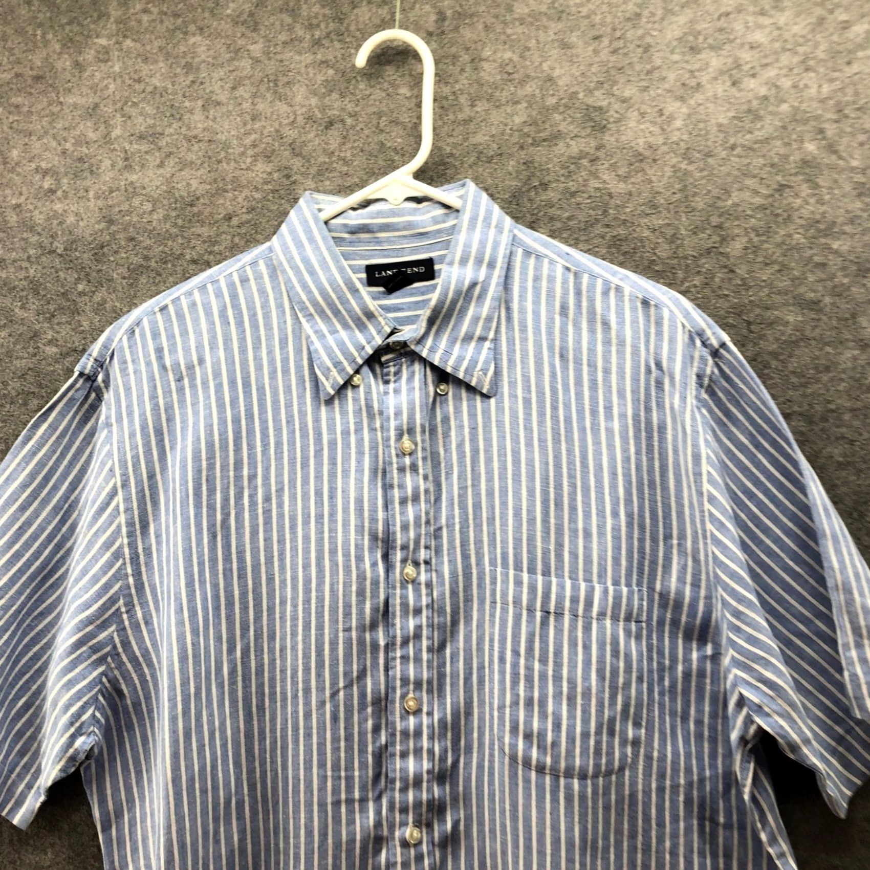 Lands' End Lands' End Short Sleeve Shirt Mens L Blue White Stripe Button-Down 100% Linen Size US L / EU 52-54 / 3 - 6 Thumbnail
