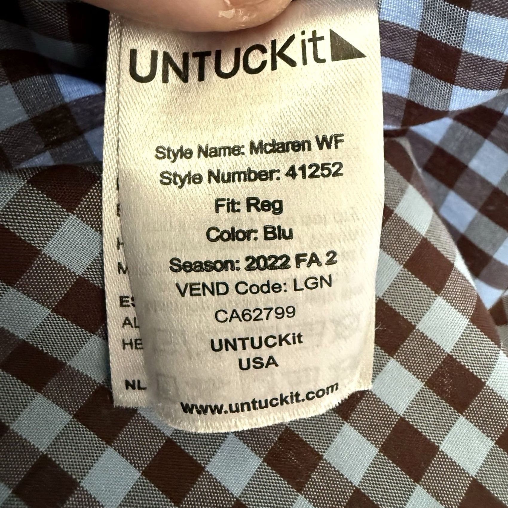 UNTUCKit UNTUCKit Shirt Mens XL McLaren Button Up Blue Brown Check Plaid 100% Cotton Size US XL / EU 56 / 4 - 4 Thumbnail