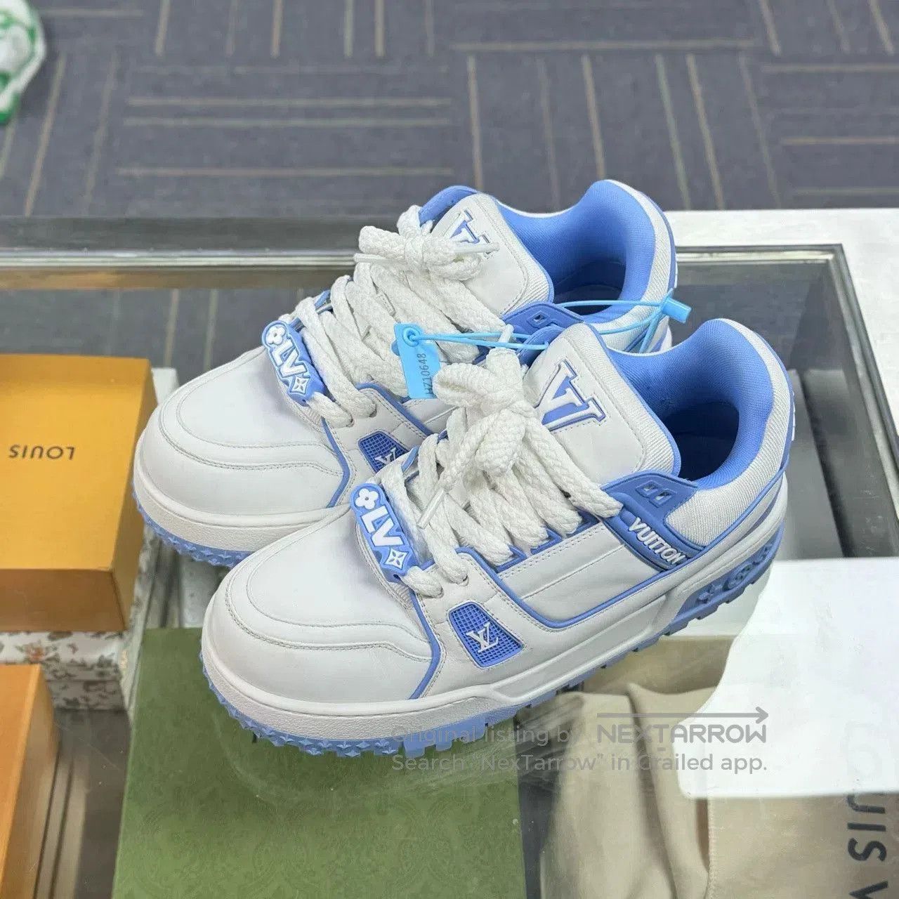 Louis Vuitton LV TRAINER White Blue Sneakers. Size US 9.5 / EU 42-43 - 1 Thumbnail