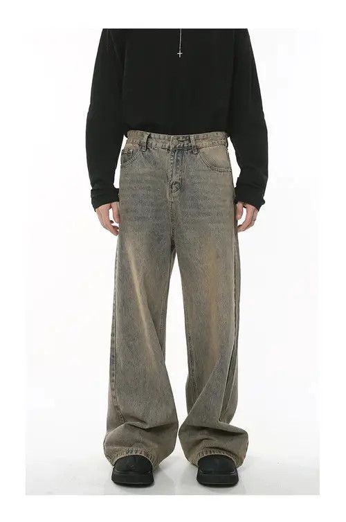 image of Avant Garde Baggy Jeans Worn Out Loose in Blue, Women's (Size 27)