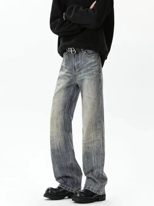 Japanese Brand × Jean Pants American retro washed distressed loose straight jeans Size US 32 / EU 48 - 4 Thumbnail