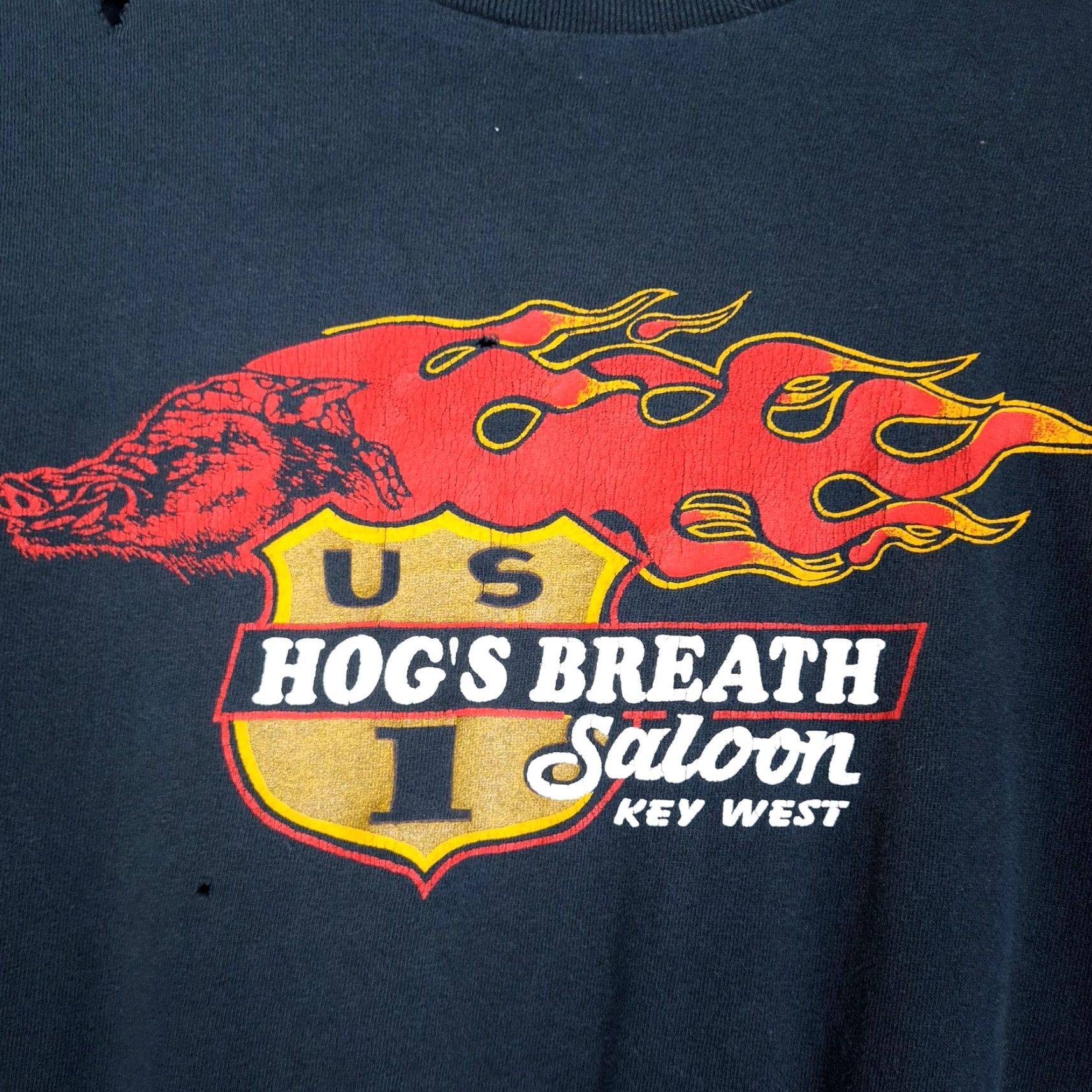 Vintage VINTAGE Hog's Breath Saloon Shirt Mens L Black Flames Long Sleeve Graphic Print Crew Neck T-Shirt Size US L / EU 52-54 / 3 - 6 Thumbnail