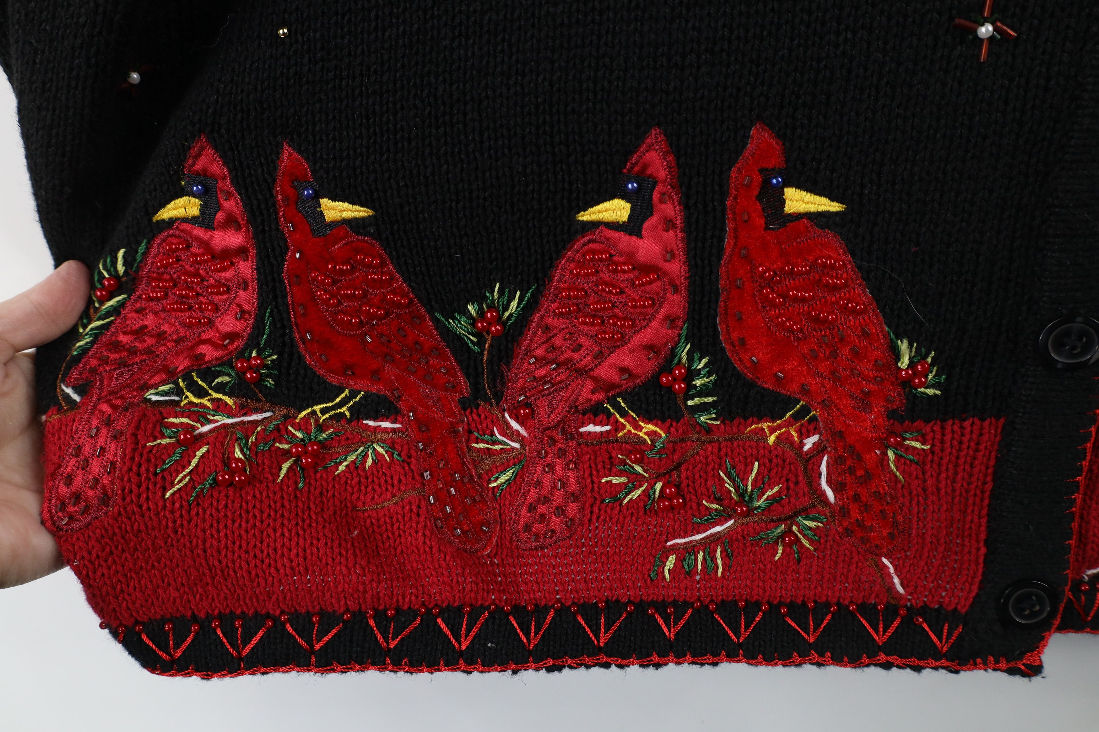 Vintage Deadstock Vintage 90s Christmas Bird Flower Cardigan Sweater Size 4XL / US 24-26 - 7 Thumbnail