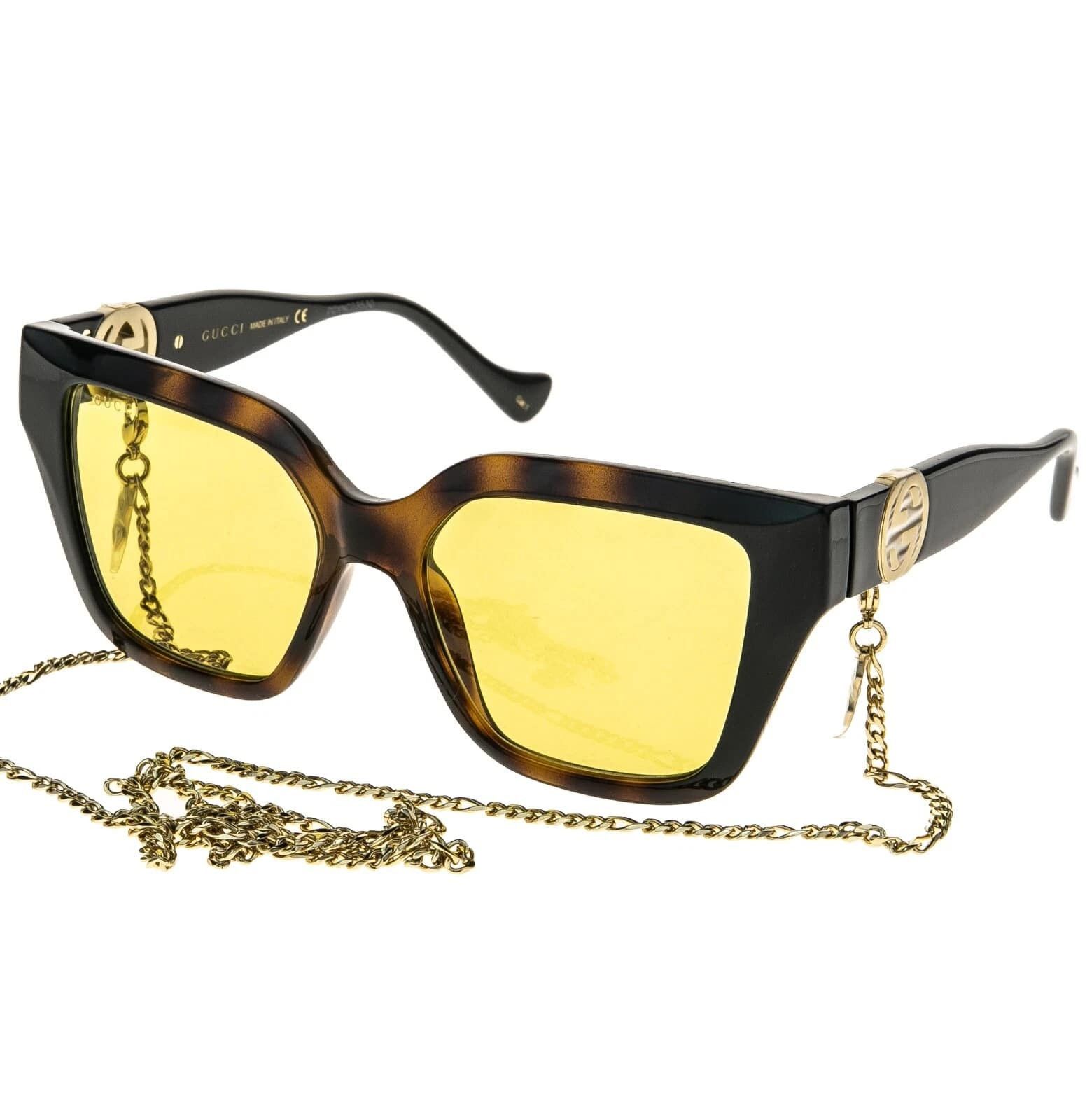 Gucci GUCCI GG1023S ARIA 1023 Brown Yellow Chain 004 Sunglasses Size ONE SIZE - 6 Thumbnail