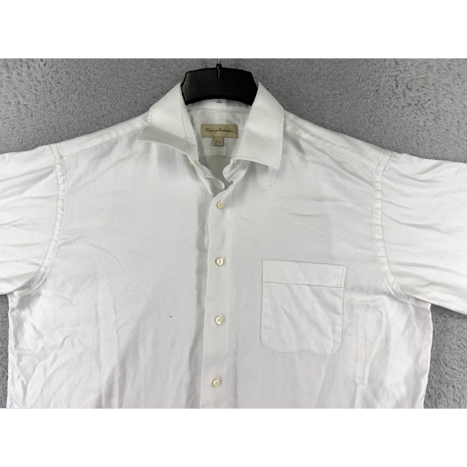 Tommy Bahama VINTAGE Tommy Bahama Shirt Men White Long Sleeve Button-Up Herringbone 16.5 Casual, Resort, Aloha, Hawaiian, Beach Mens Size US XL / EU 56 / 4 - 4 Thumbnail