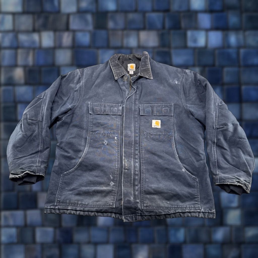 Carhartt VINTAGE Carhartt Chore Jacket Navy Blue Mens XL Distressed Grunge Canvas Logo 50s 60s Workwear Jacket Size US XL / EU 56 / 4 - 1 Thumbnail