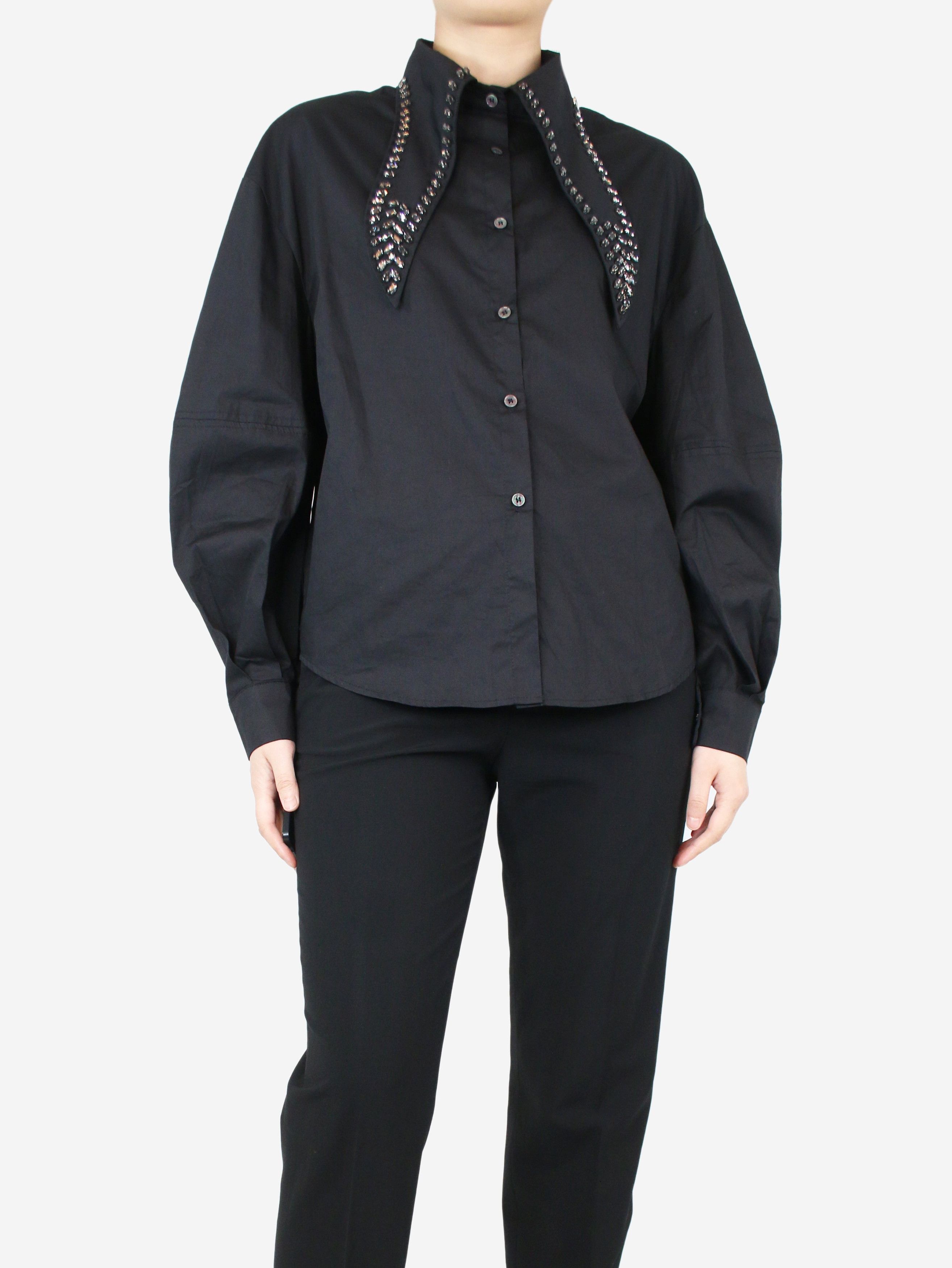 image of Miu Miu Black Bejewelled Collar Shirt - Size S, Women's