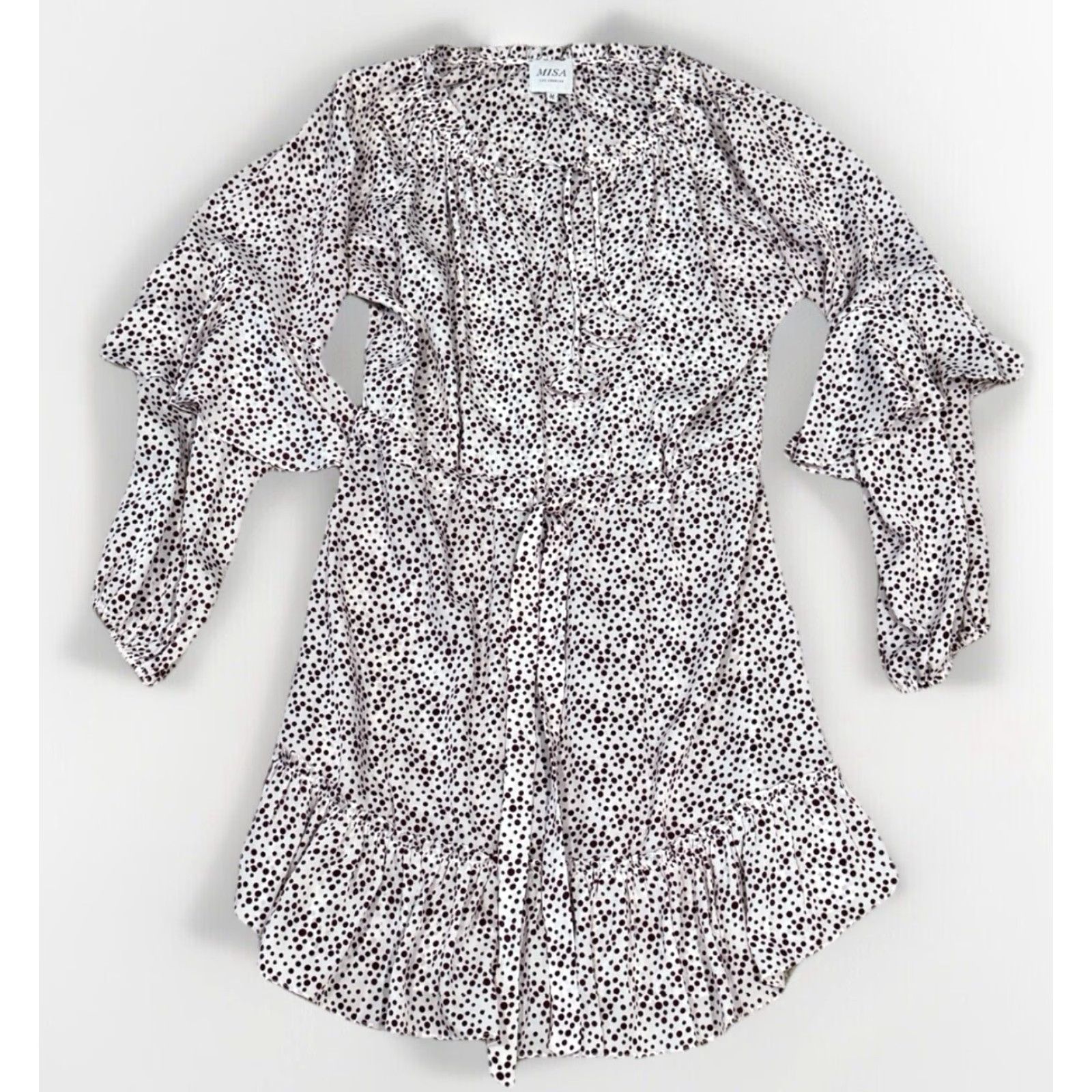 MISA Los Angeles VINTAGE Misa Los Angeles Nehda Dress White Purple Polka Dot Mini Women's Medium USA Made Dress Size M / US 6-8 / IT 42-44 - 3 Thumbnail
