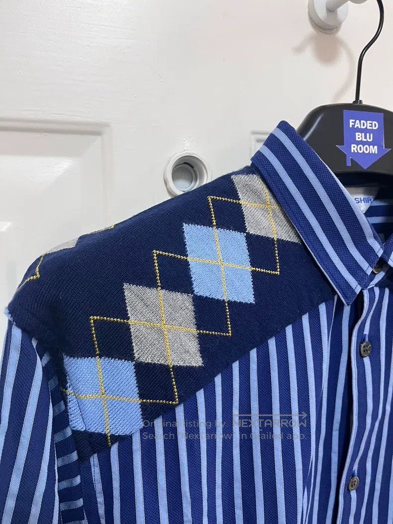 Comme des Garcons Comme Des Garcons Knit Patchwork Shirt Striped Blue Shirt Size US M / EU 48-50 / 2 - 2 Thumbnail