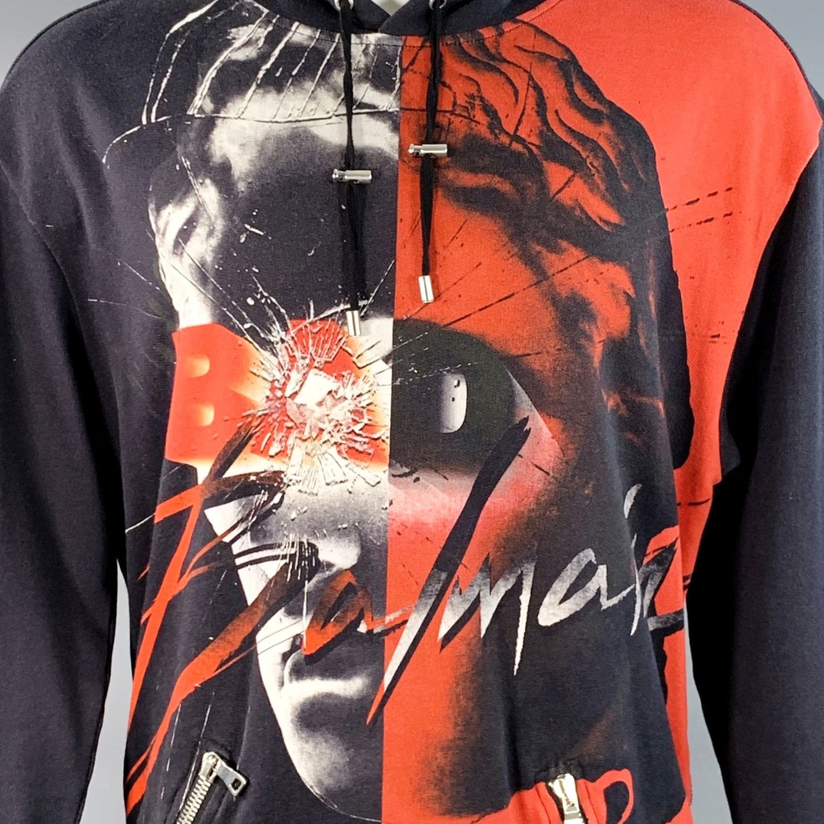 Balmain BALMAIN Graphic Hoodie Sweatshirt Cotton Black Red White Size M Size US M / EU 48-50 / 2 - 2 Thumbnail