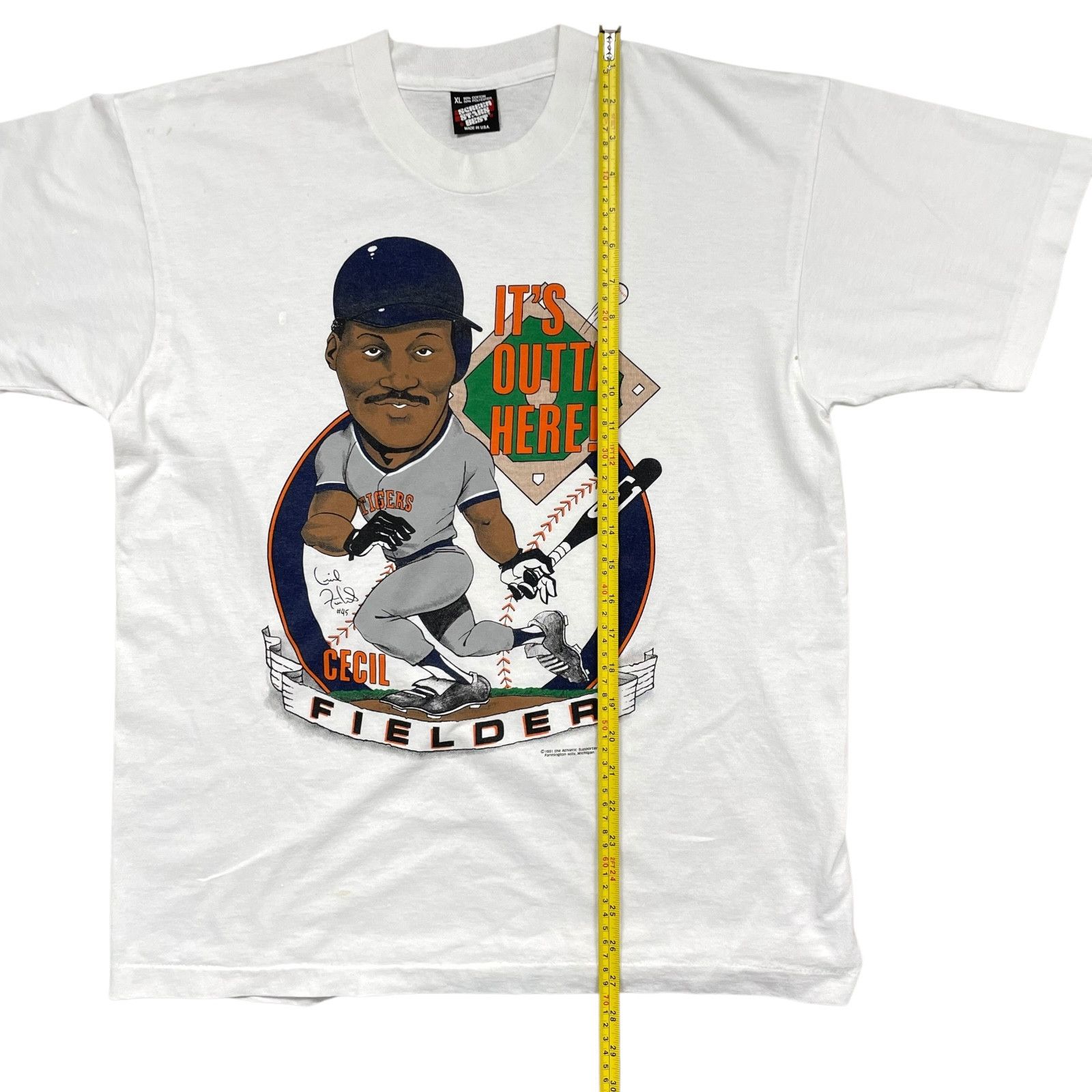 MLB VTG 90s DETROIT TIGERS CECIL FIELDER CARICATURE T-SHIRT 1991 Size US XL / EU 56 / 4 - 10 Thumbnail