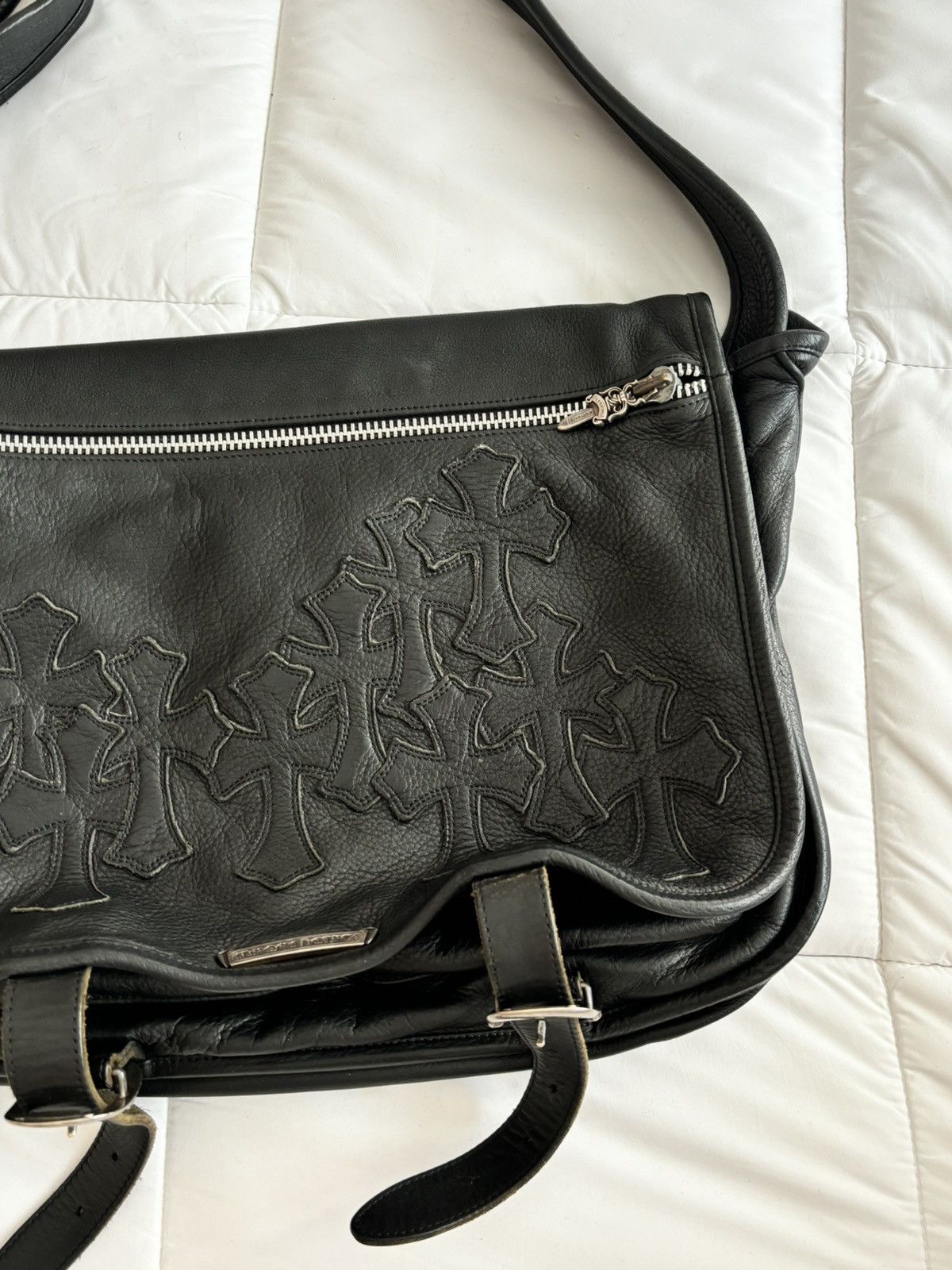 Pre-owned Chrome Hearts Multiple Cross Patches Messenger Bag In Black