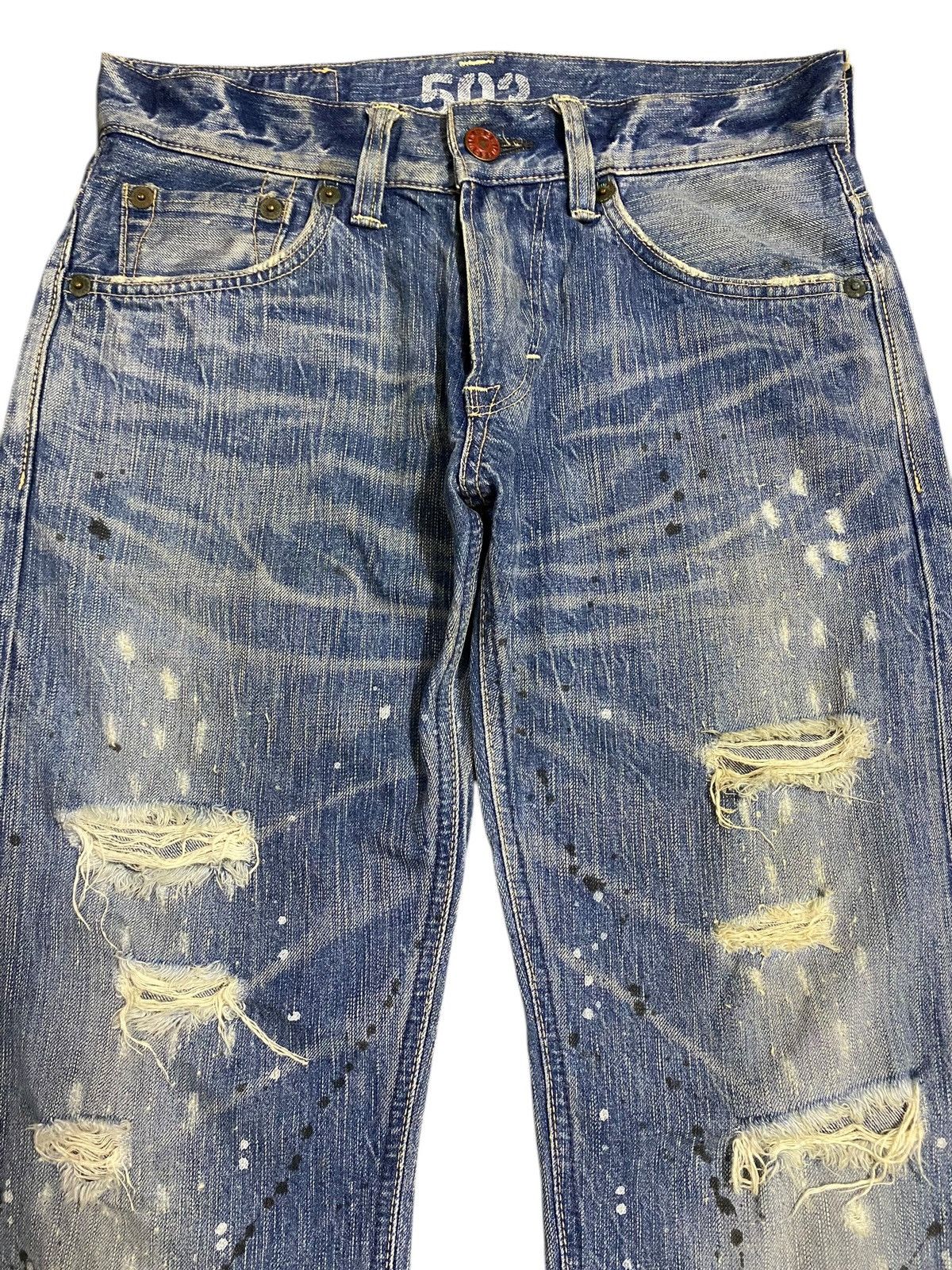 Japanese Brand Vintage Edwin 503 Faded Wash Paint Splatter Distressed Jeans Size US 31 - 3 Thumbnail