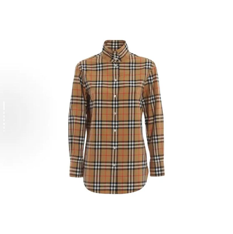 Burberry Burberry Khaki Cotton Check Long Sleeve Shirt Size L / US 10 / IT 46 - 1 Thumbnail