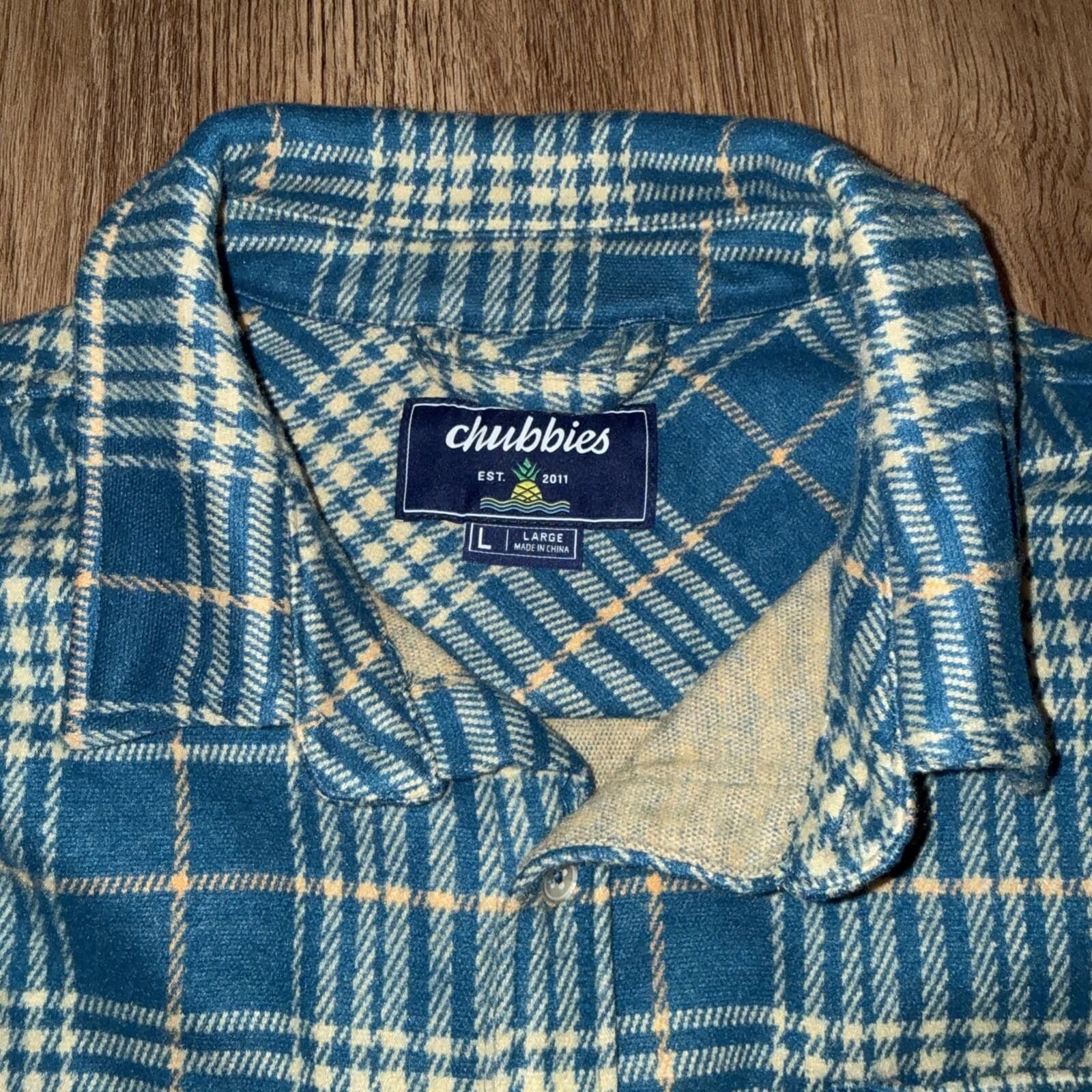 Chubbies Chubbies Mens Fleece Flannel Overshirt Plaid Blue Turquoise Size US L / EU 52-54 / 3 - 5 Thumbnail