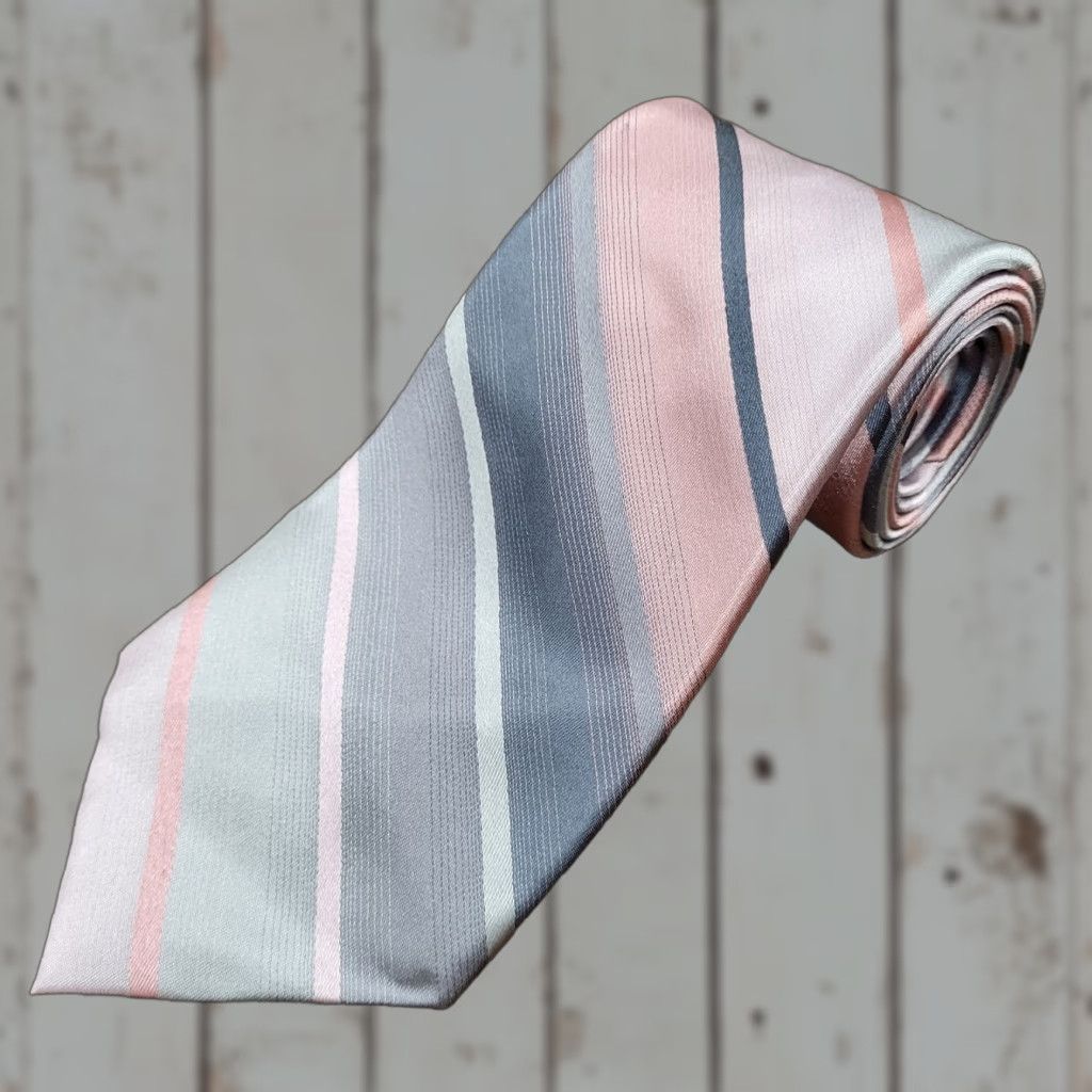 Croft & Barrow Croft & Barrow Neck Tie Mens 100% Silk Pink Grey Blue Diagonal Striped Preppy Mulitcolor Adjustable Tie Mens Size ONE SIZE - 1 Thumbnail