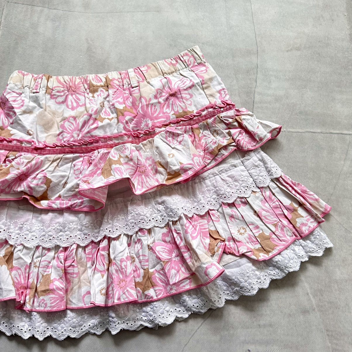 Cop Copine × Ed Hardy × Miss Sixty Sexy Floral Ruffle Skirt Y2K Vintage Cute Bow Lace Trim Size 24" / US 00 / IT 34 - 12 Thumbnail