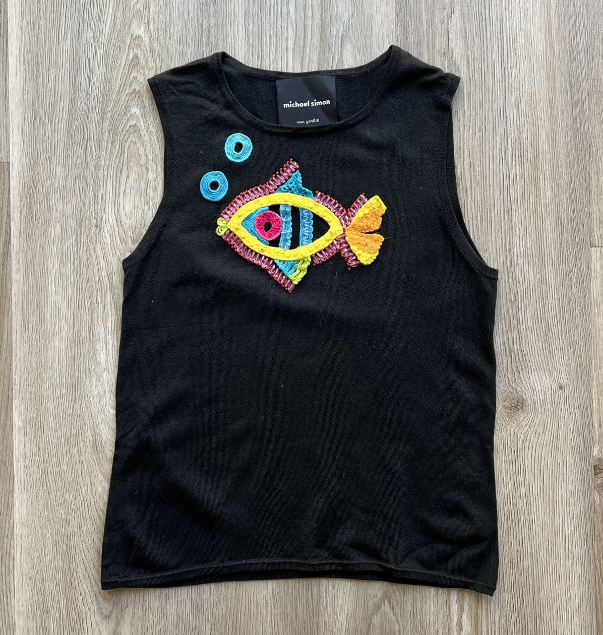 Designer × Vintage Vintage Michael Simon Black Knit Sample Tank Top Fish Logo Size S / US 4 / IT 40 - 1 Thumbnail