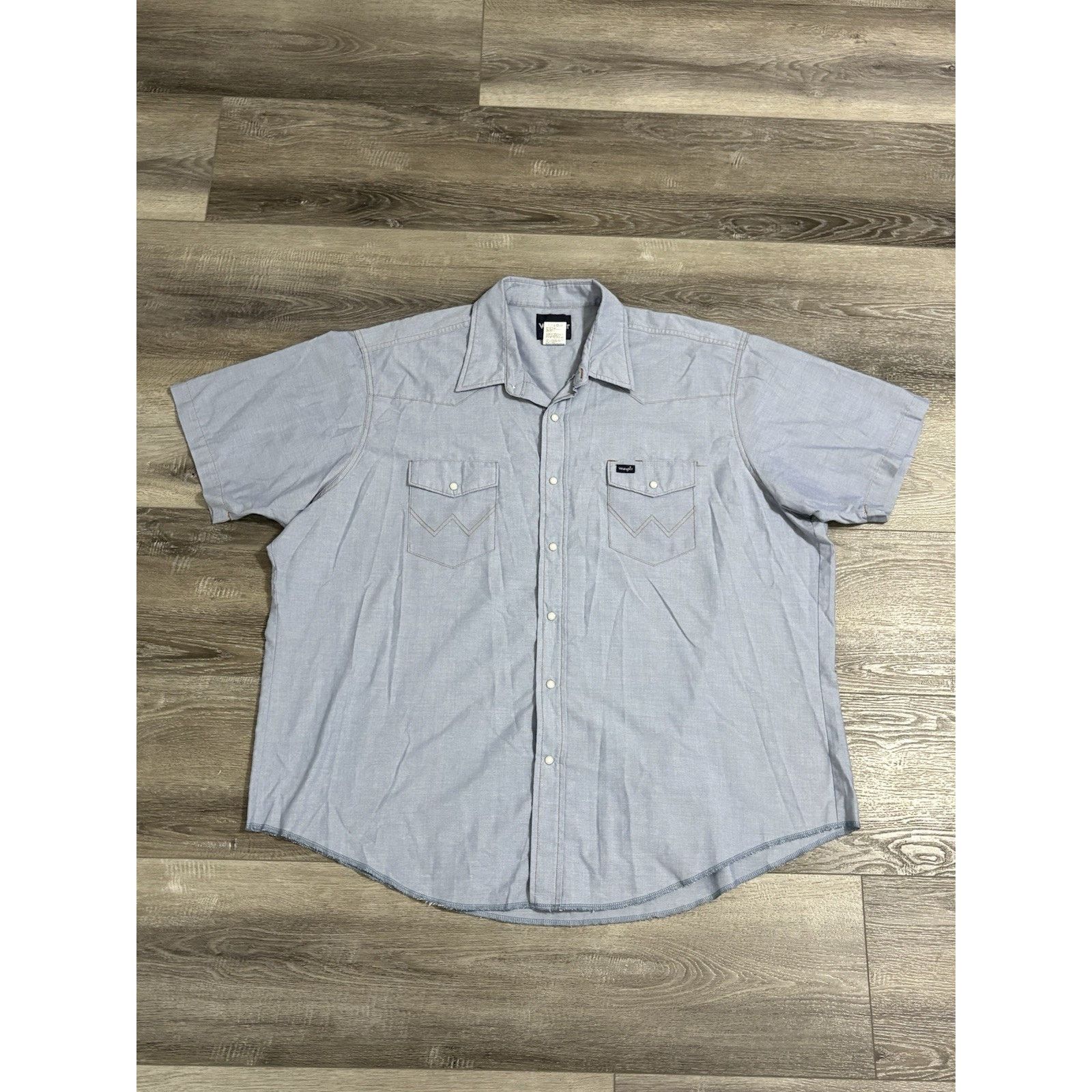 Wrangler Vintage Wrangler BlueShort Sleeve Pearl Snap Shirt - Men 3XL Size US XXL / EU 58 / 5 - 1 Thumbnail