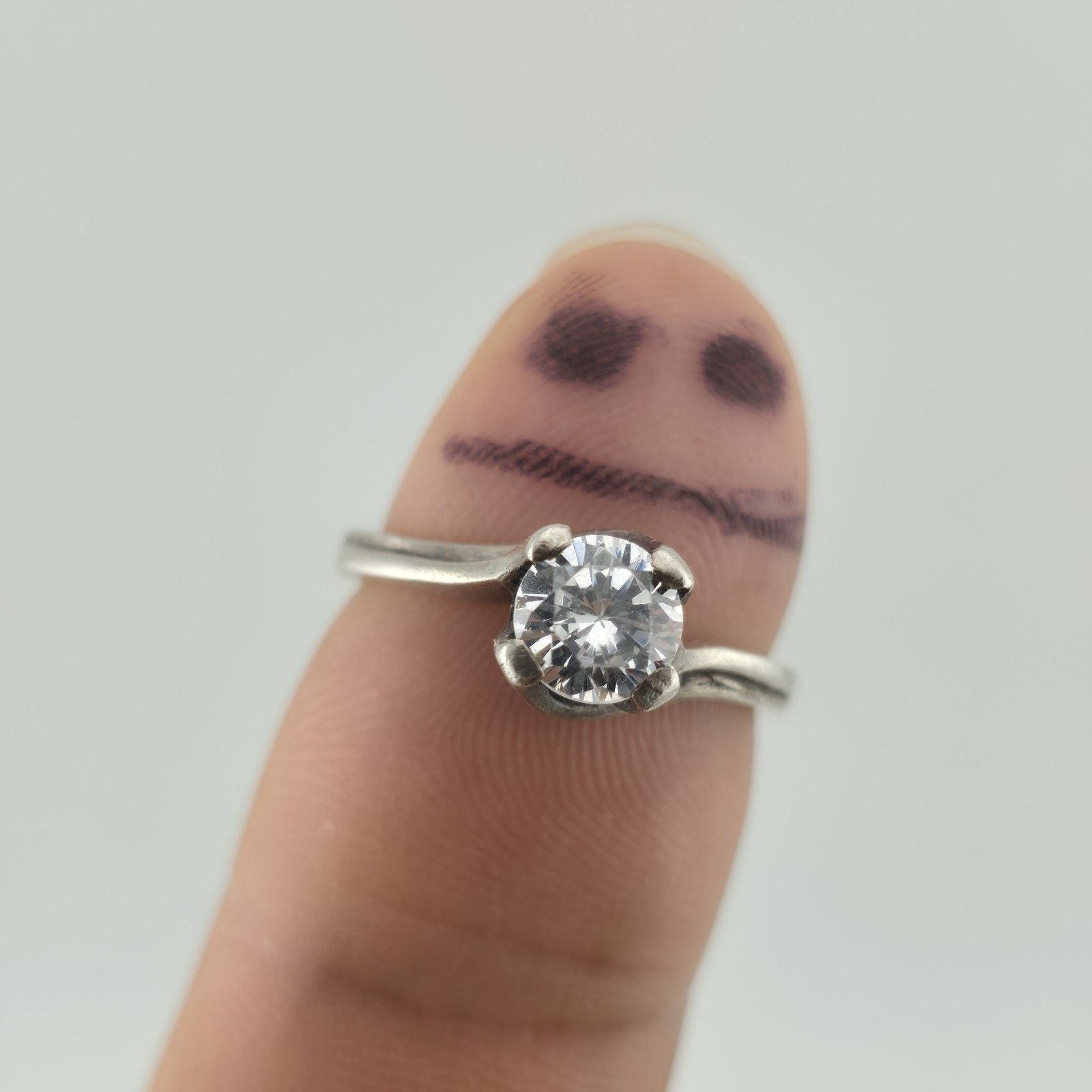 Other Sterling Silver Solitaire Ring CZ Stone Modernist 6.5 VTG Size ONE SIZE - 1 Thumbnail