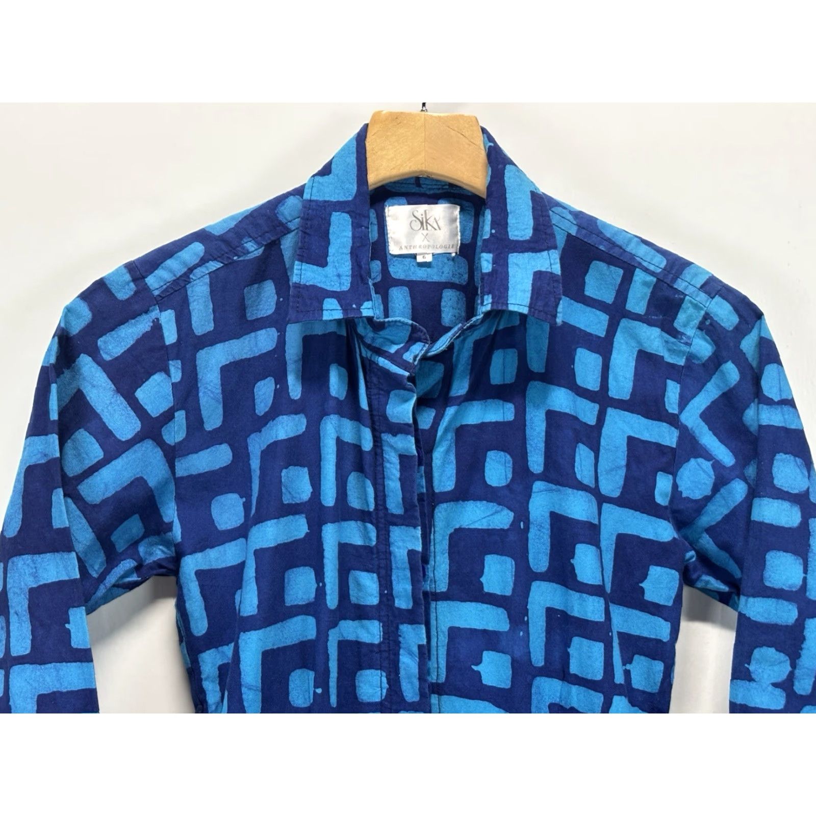 Anthropologie Anthropologie Sika Women Romper Shorts 6 Blue Geometric 3/4 Sleeve Button Pockets Dressy Woven Size 28" / US 6 / IT 42 - 2 Thumbnail