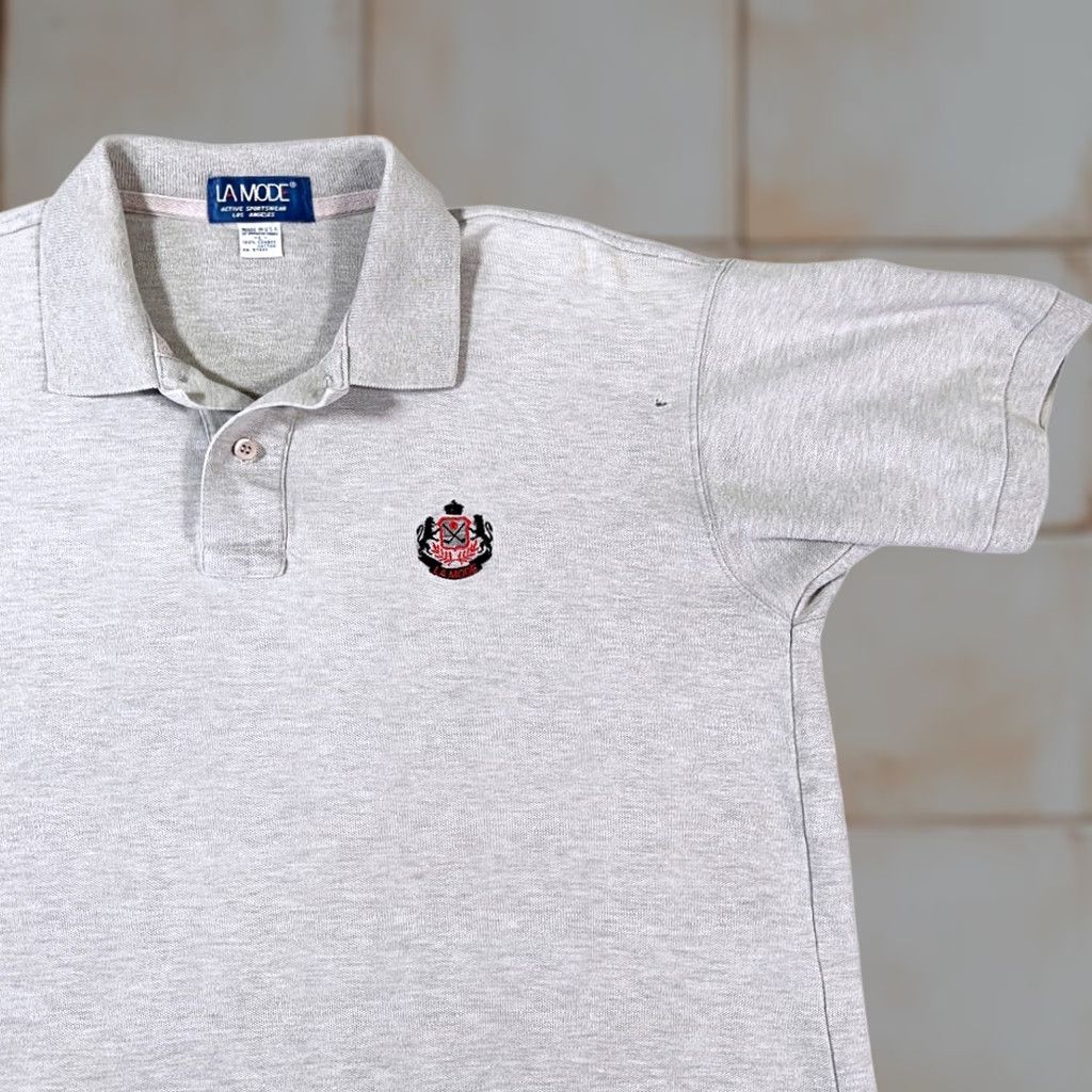 Vintage VINTAGE La Mode Polo Shirt Gray Adult LARGE USA Made 90s Golf Crest Shirt Mens Size US L / EU 52-54 / 3 - 1 Thumbnail