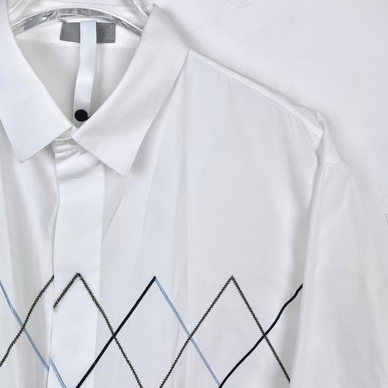 Dior Dior Mens White Argyle Embroidered Button-Up Shirt Size US M / EU 48-50 / 2 - 3 Thumbnail